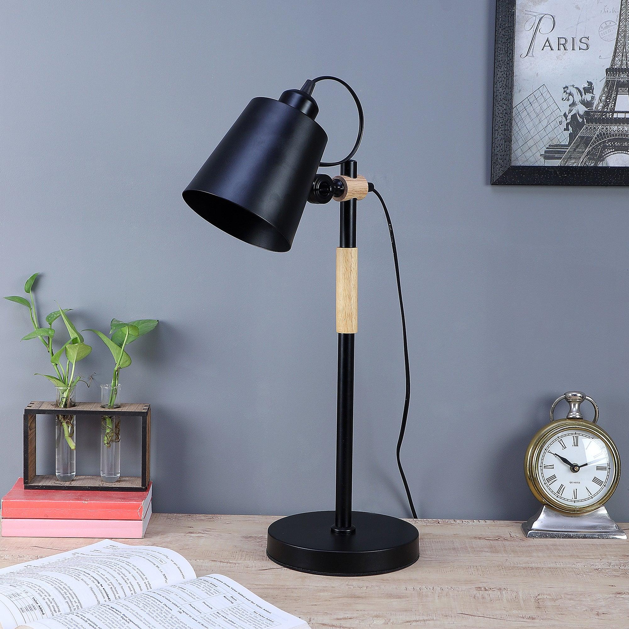 Modern Nordic Wood & Metal Study Lamp With Black Base By Ss Lightings - Ouch Cart 