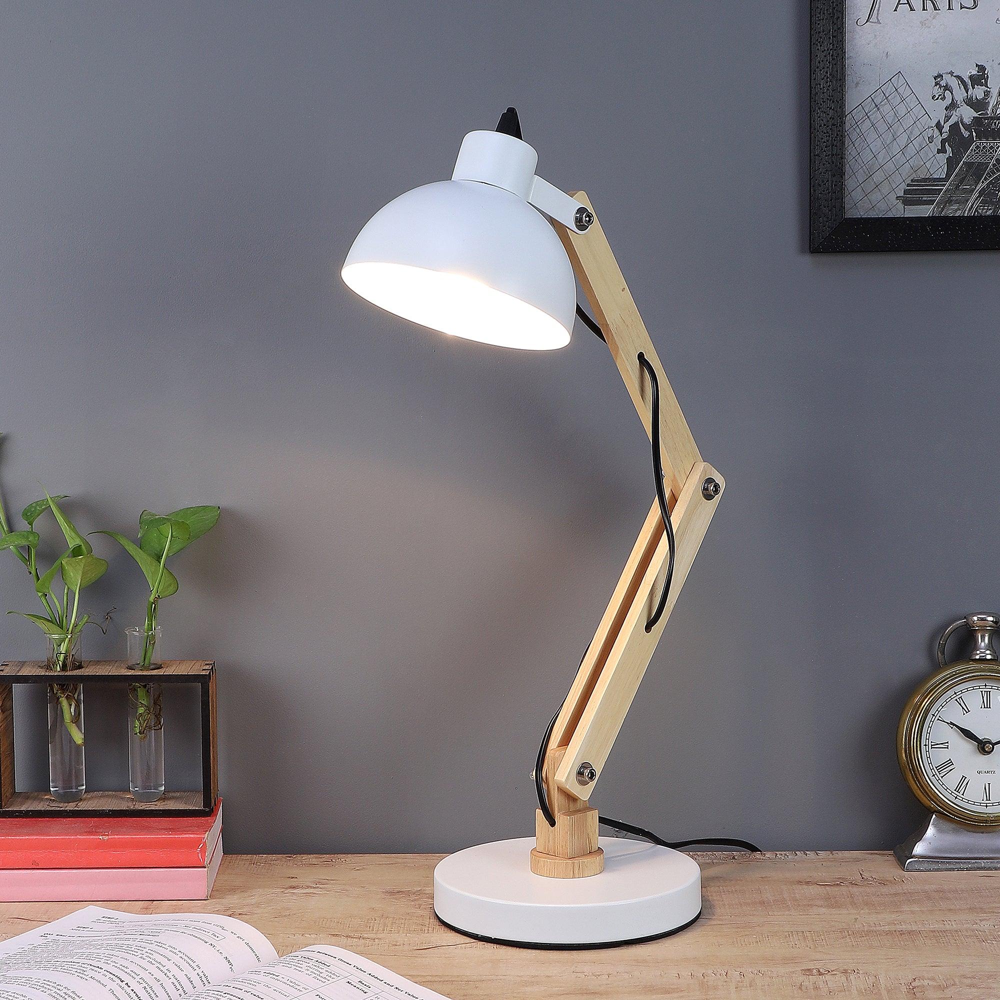 Modern White Study Lamp With Metal Base By SS Lightings - Ouch Cart 
