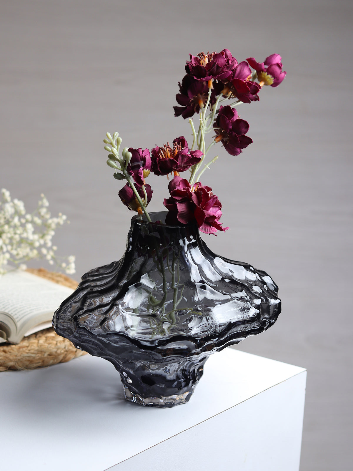 Magma Flow Grey Crystal Vase — Large