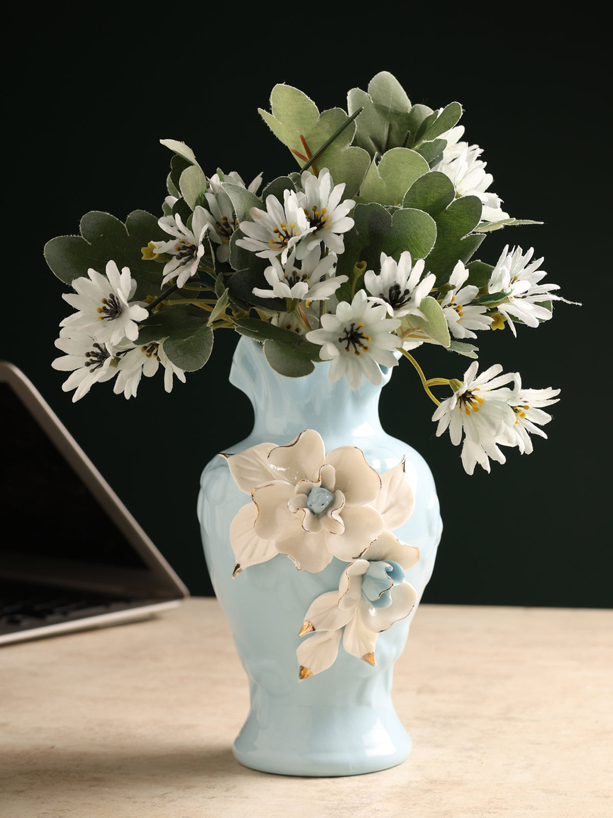 Elodie Fleur Blue Porcelain Vase - Ouchart
