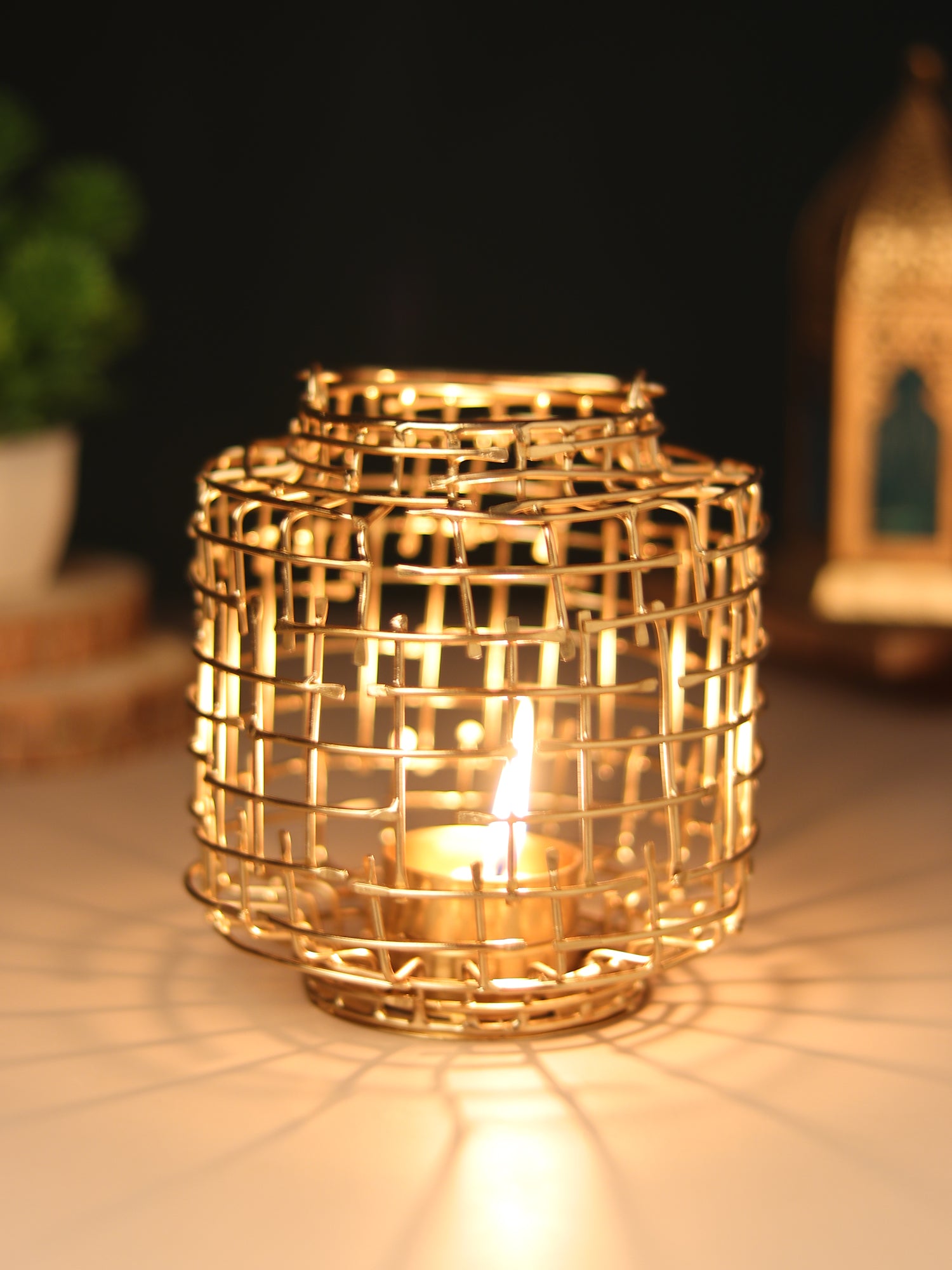 Basketweave Gold Tea Light Holder