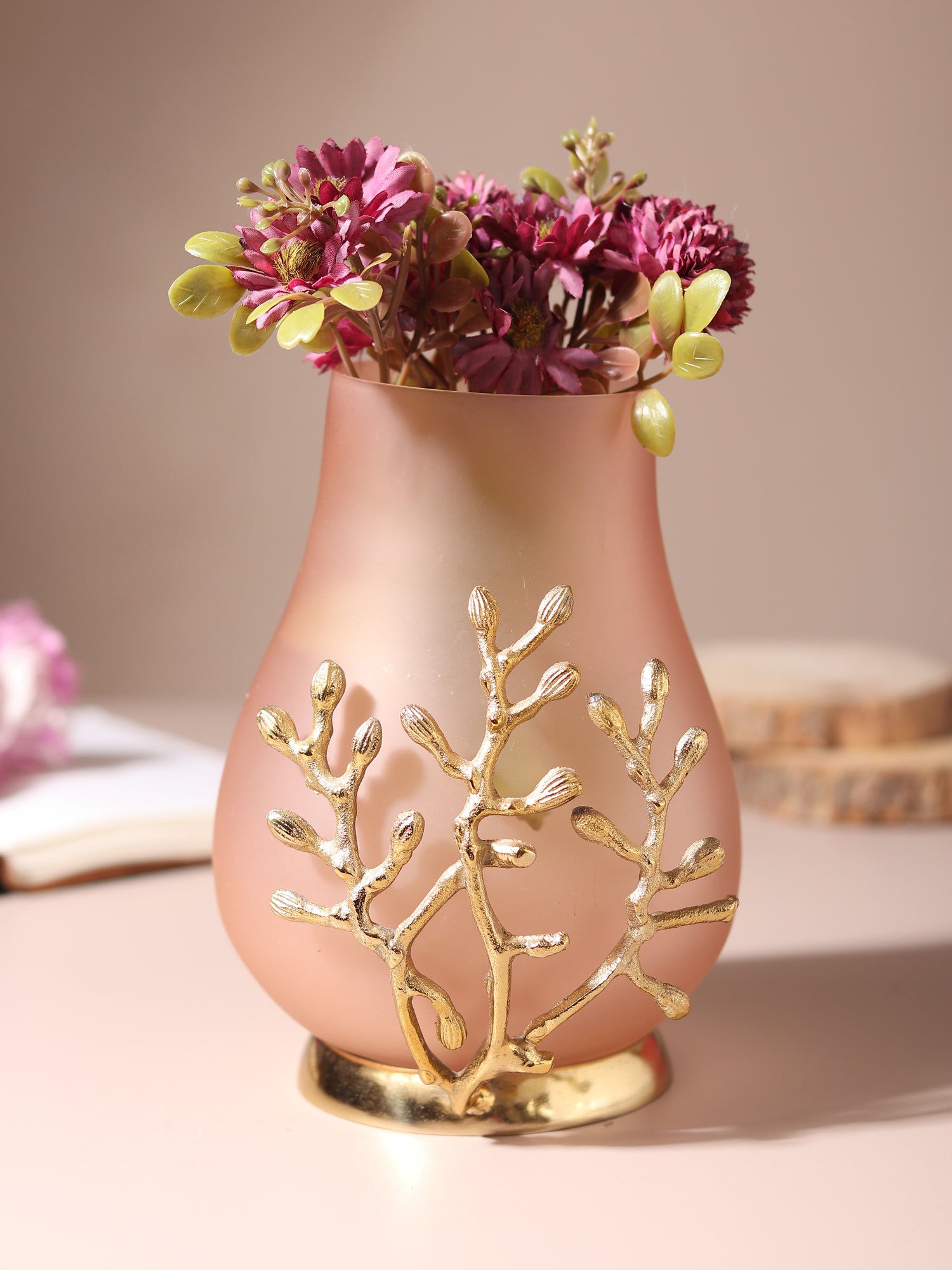 VersaLux Glass Vase and Candle Holder in Peach & Gold