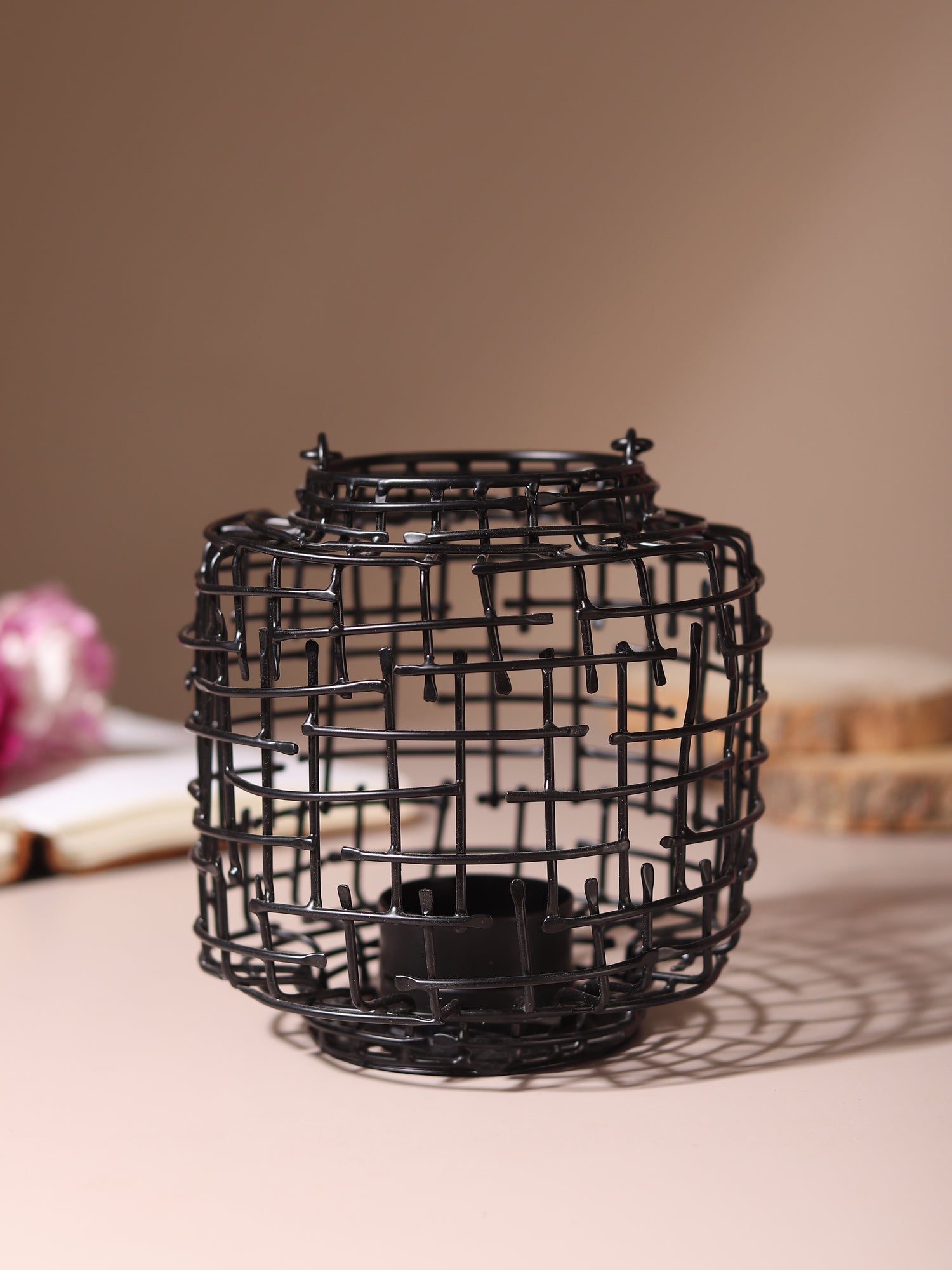 Basketweave Black Tea Light Holder