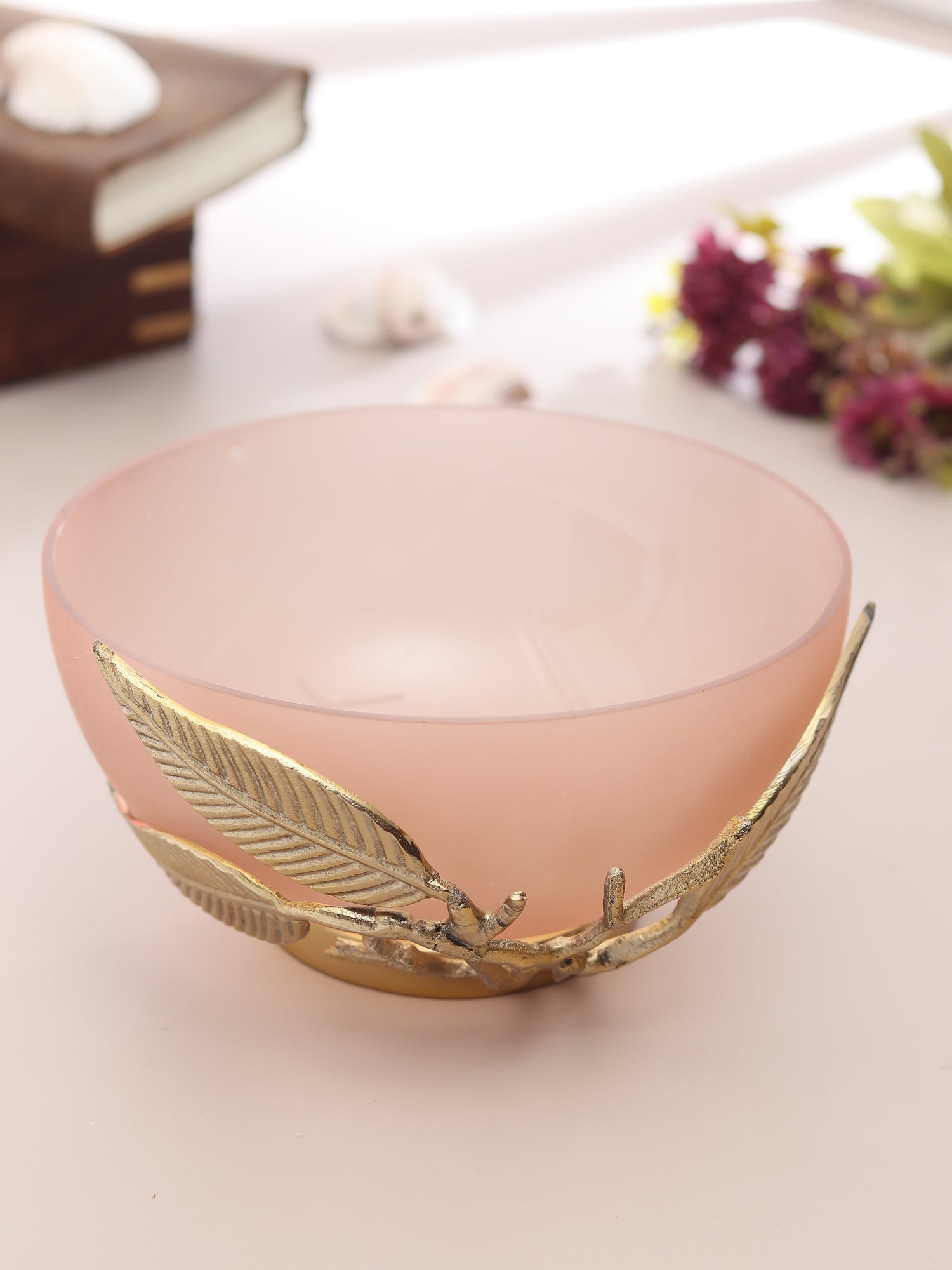 Enchanted Vine Glass Bowl in Peach & Gold