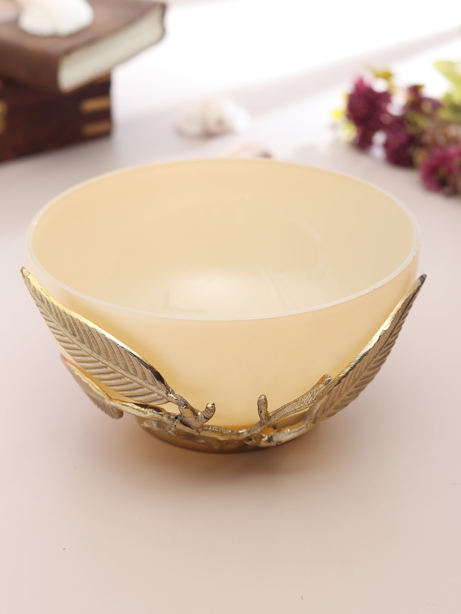 Enchanted Vine Glass Bowl in Cream and Gold - OUCHCART