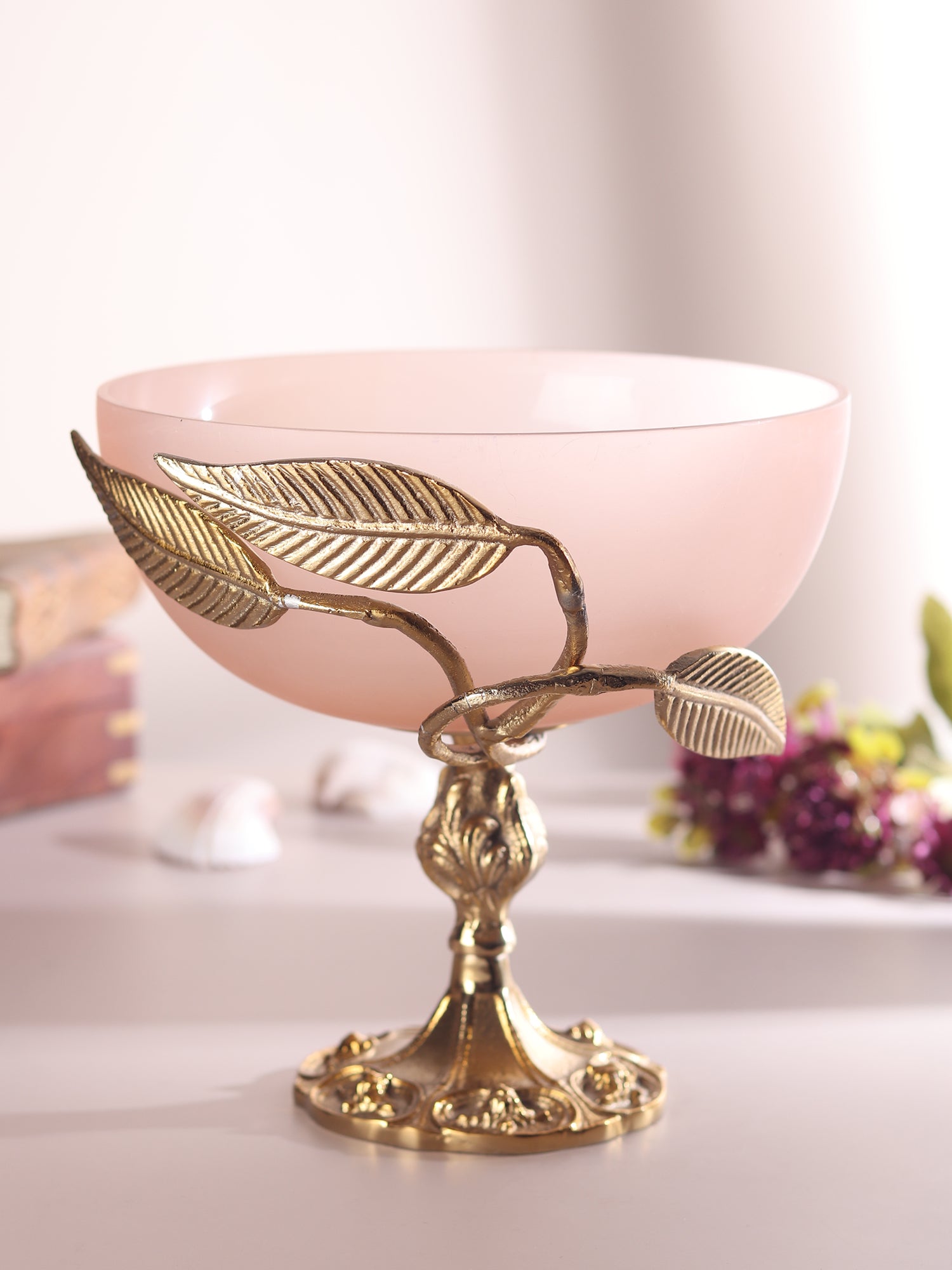 Verdant Elegance Glass Bowl in Peach and Gold