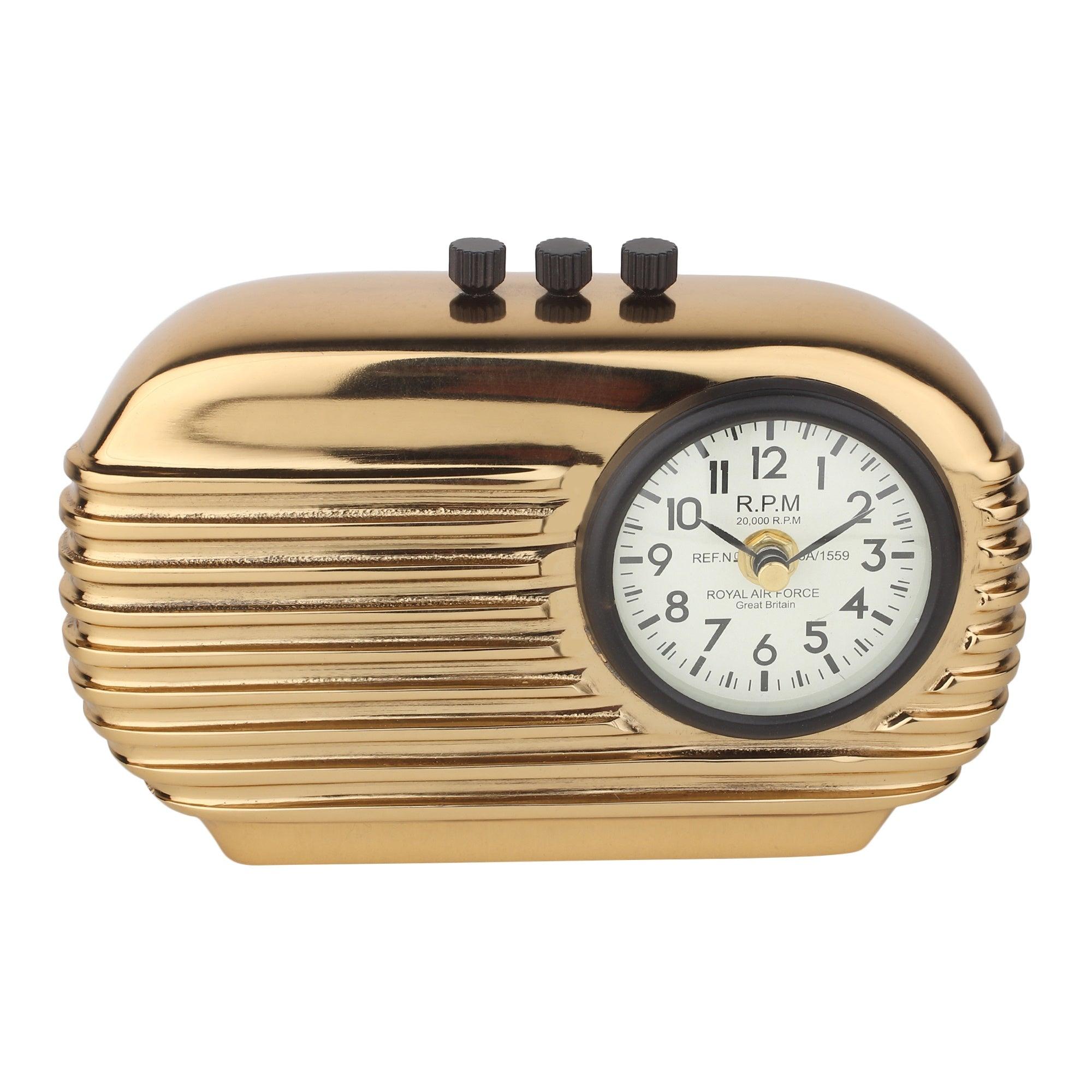 Radio Reverie Table Clock in Gold