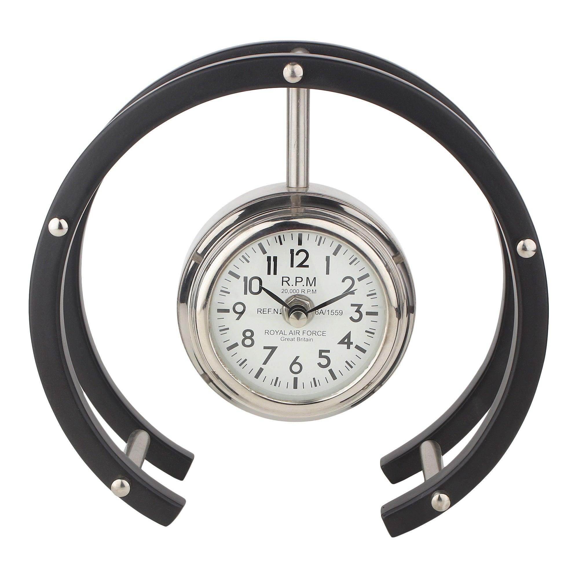 Luna Serenade Table Clock in Silver & Black