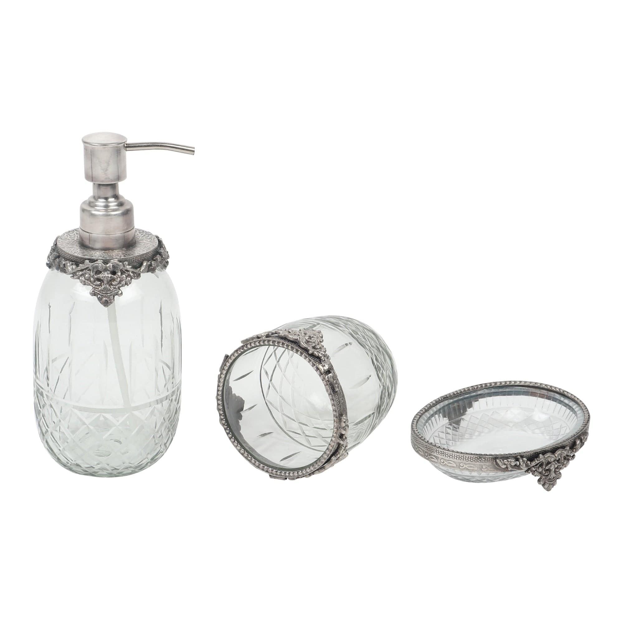 Regal Brass Accents Bathroom Set in Antique Silver Finish - Ouch Cart 