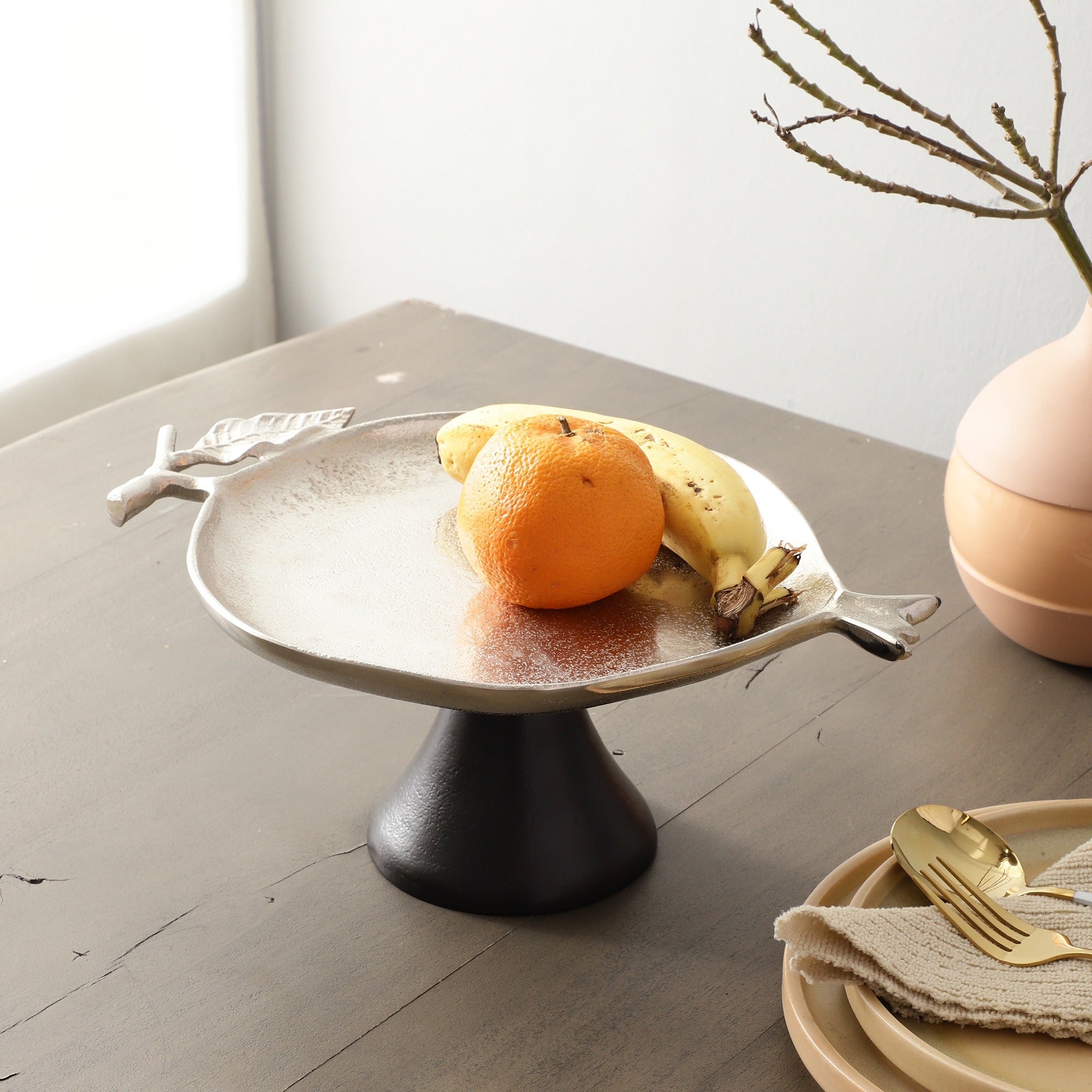 Pomegranate Metal Platter in Silver Black