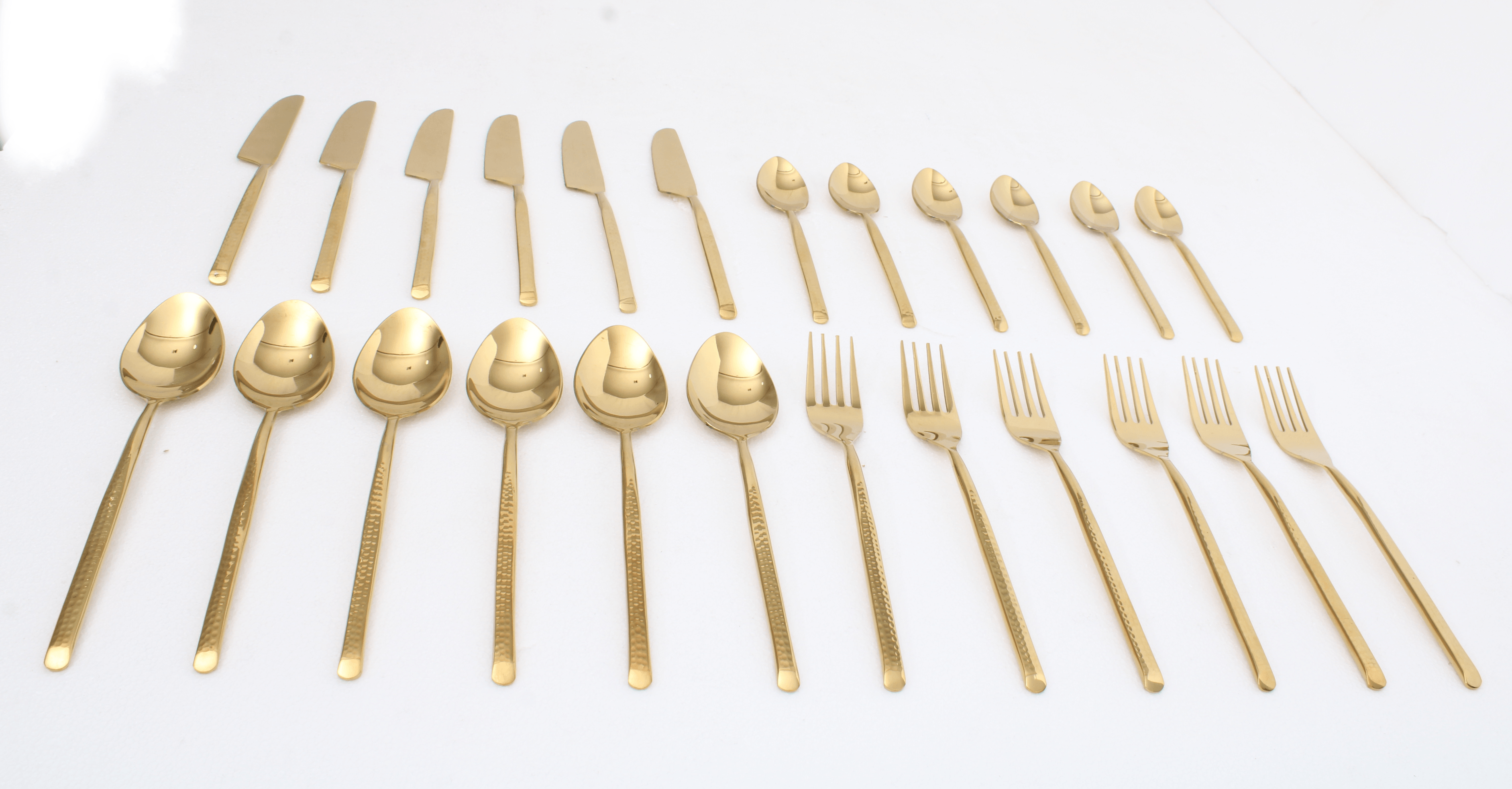 Artisan Dot Hammered Gold Cutlery Set of 24 - Ouch Cart 