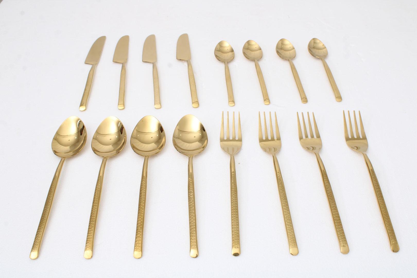 Artisan Dot Hammered Gold Cutlery Set of 16 - Ouch Cart 