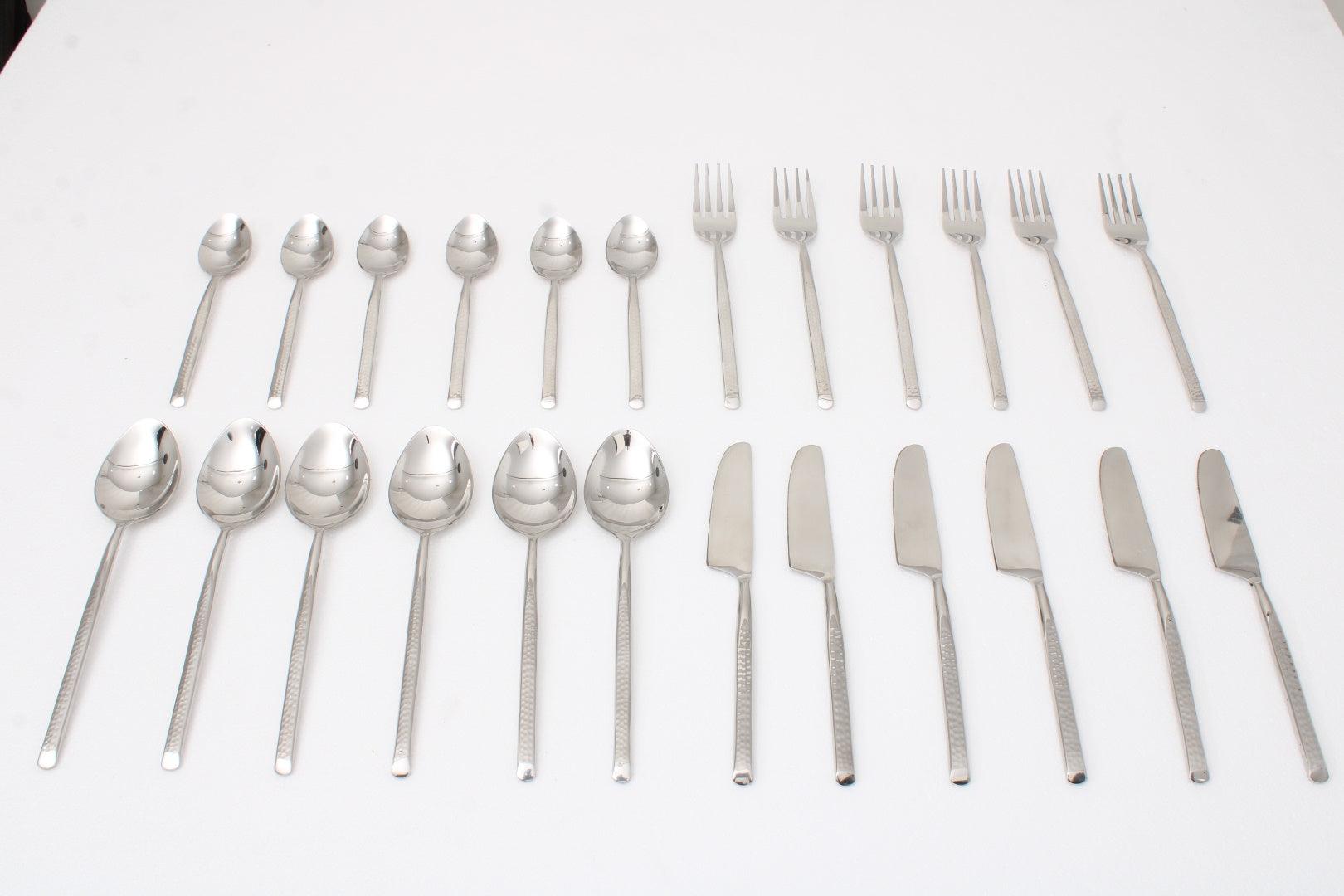 Artisan Dot Hammered Silver Cutlery Set of 24 - Ouch Cart 