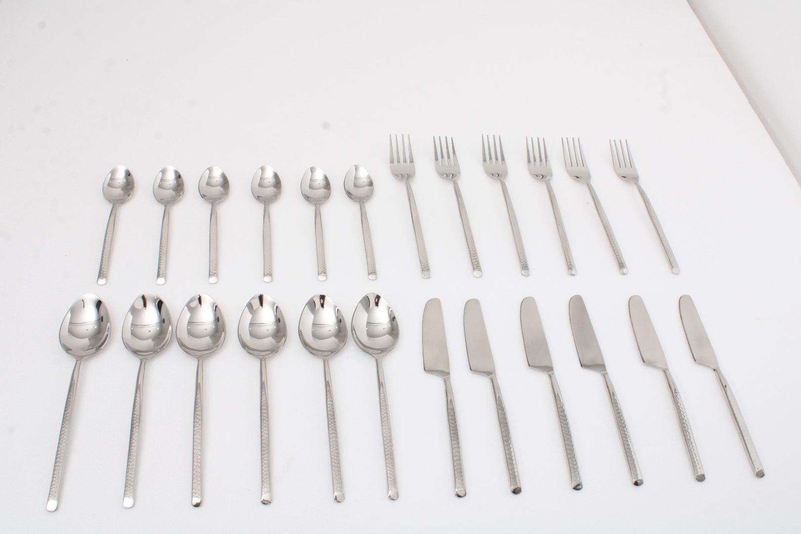 Artisan Dot Hammered Silver Cutlery Set of 24 - Ouch Cart 