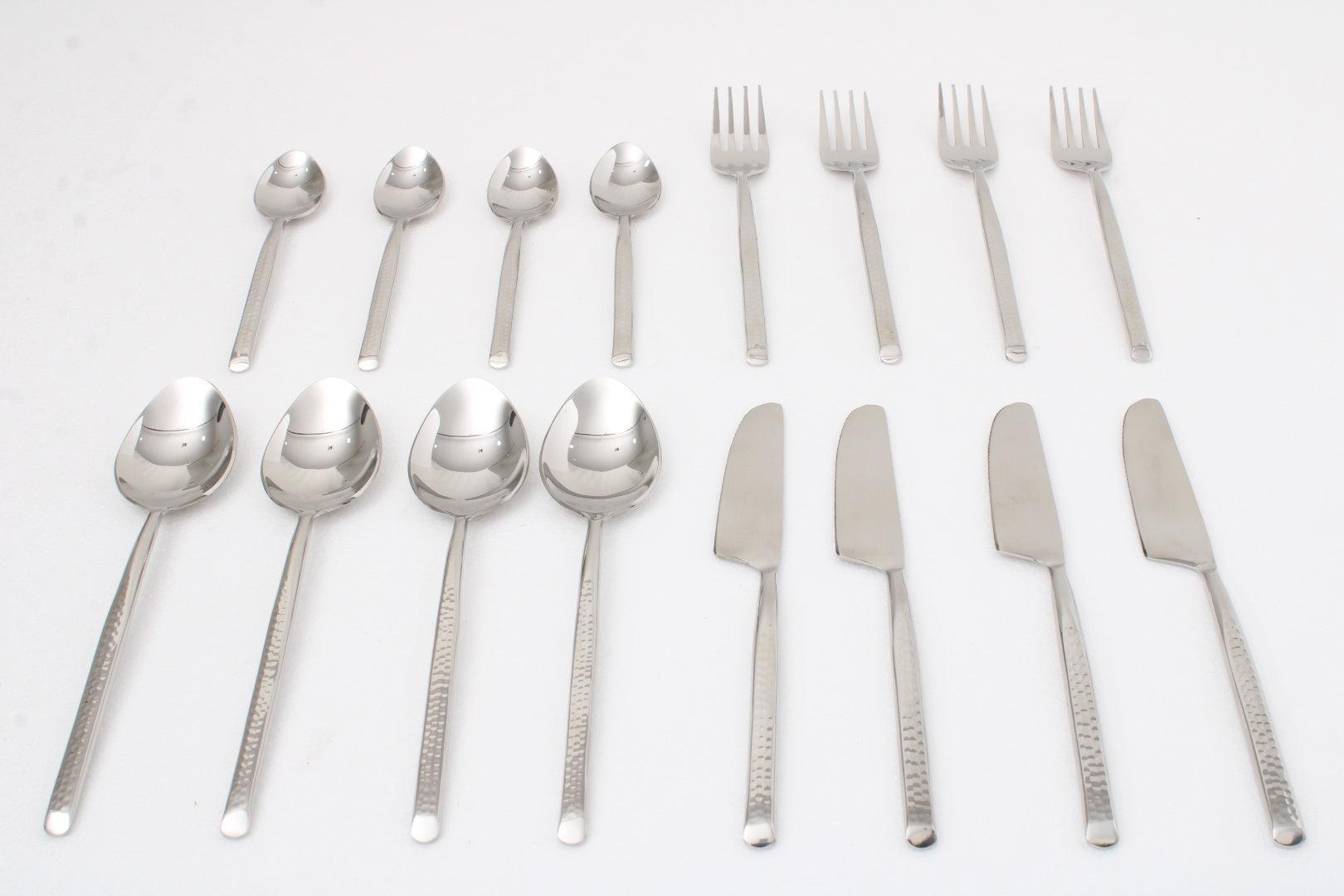 Artisan Dot Hammered Silver Cutlery Set of 16 - Ouch Cart 