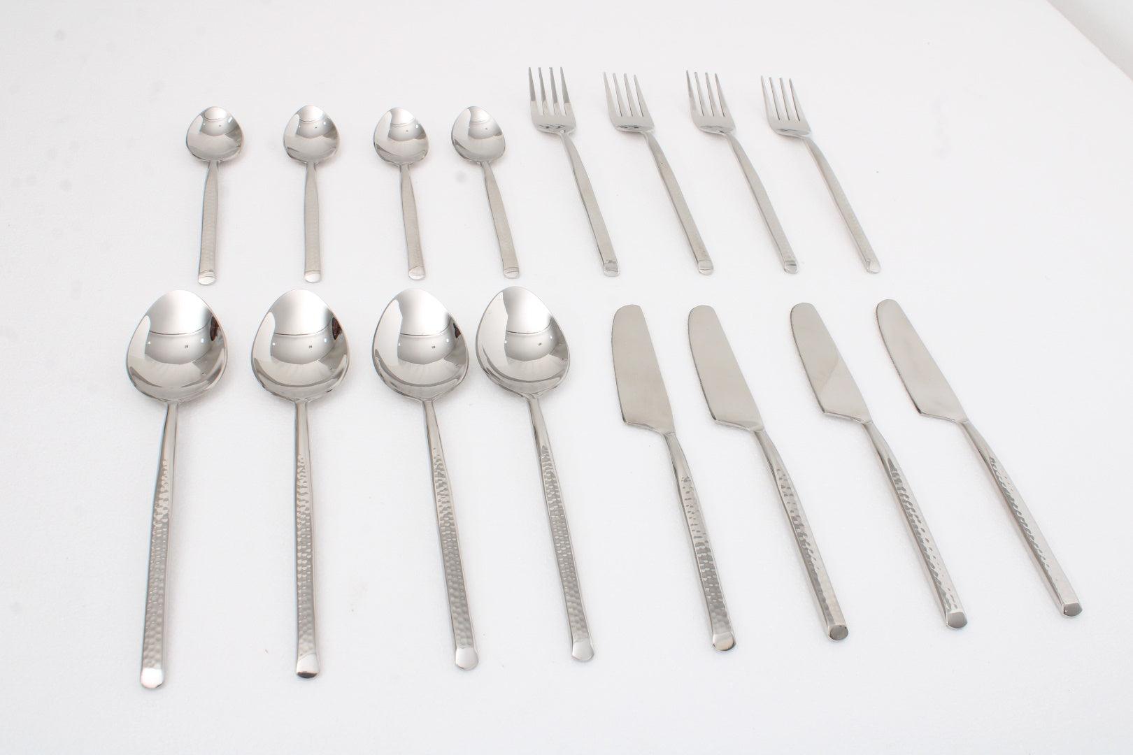 Artisan Dot Hammered Silver Cutlery Set of 16 - Ouch Cart 