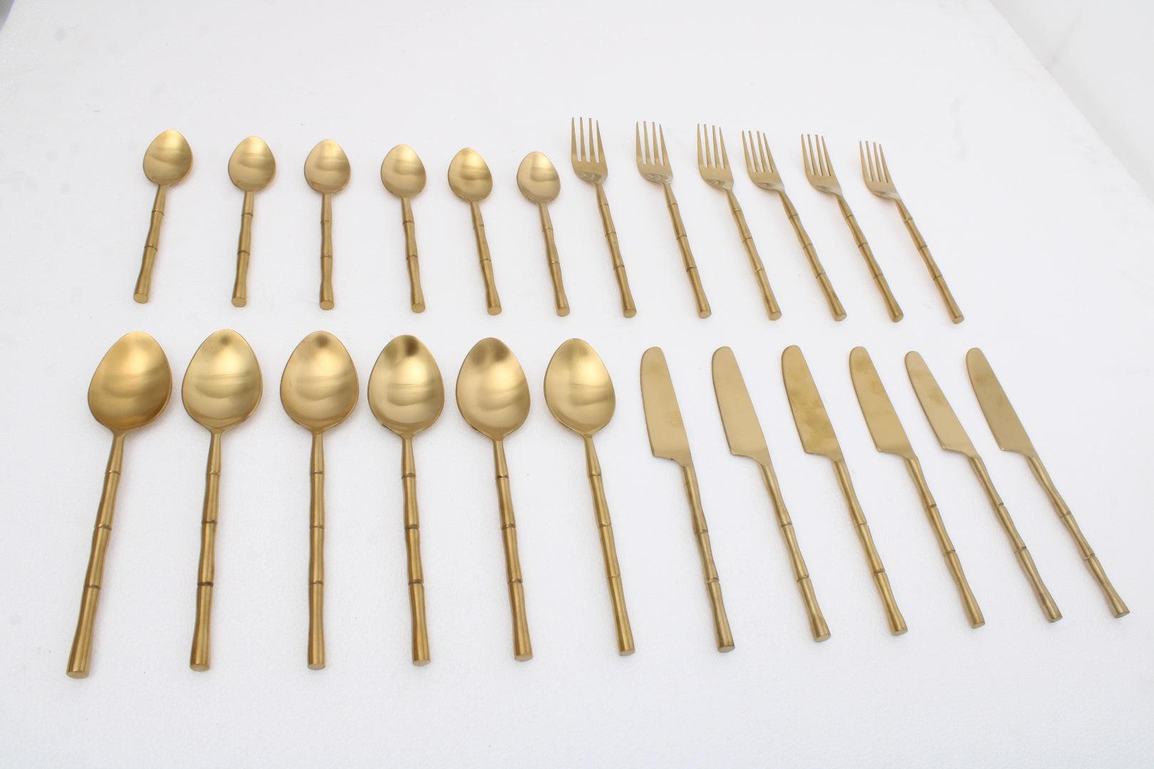 Bamboo Elegance Gold Cutlery Set of 24 - Ouch Cart 