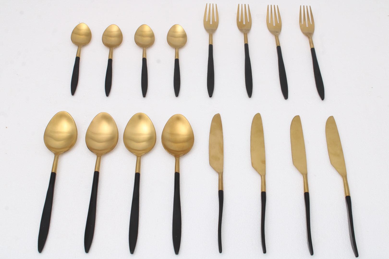 Midnight Opulence Black & Gold Cutlery Set of 16 - Ouch Cart 