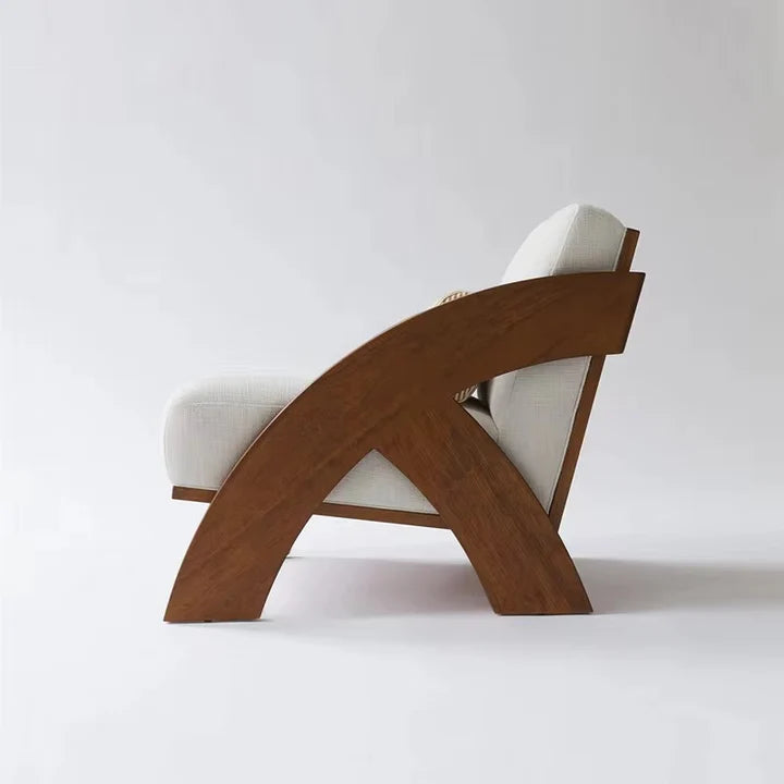 Ouch Cart Modern Wooden Lounge Chair with Cushioned Seat & Curved Armrests