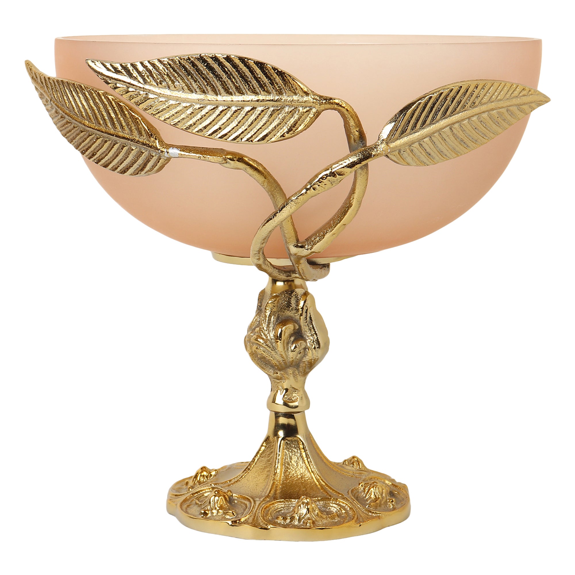 Verdant Elegance Glass Bowl in Peach and Gold