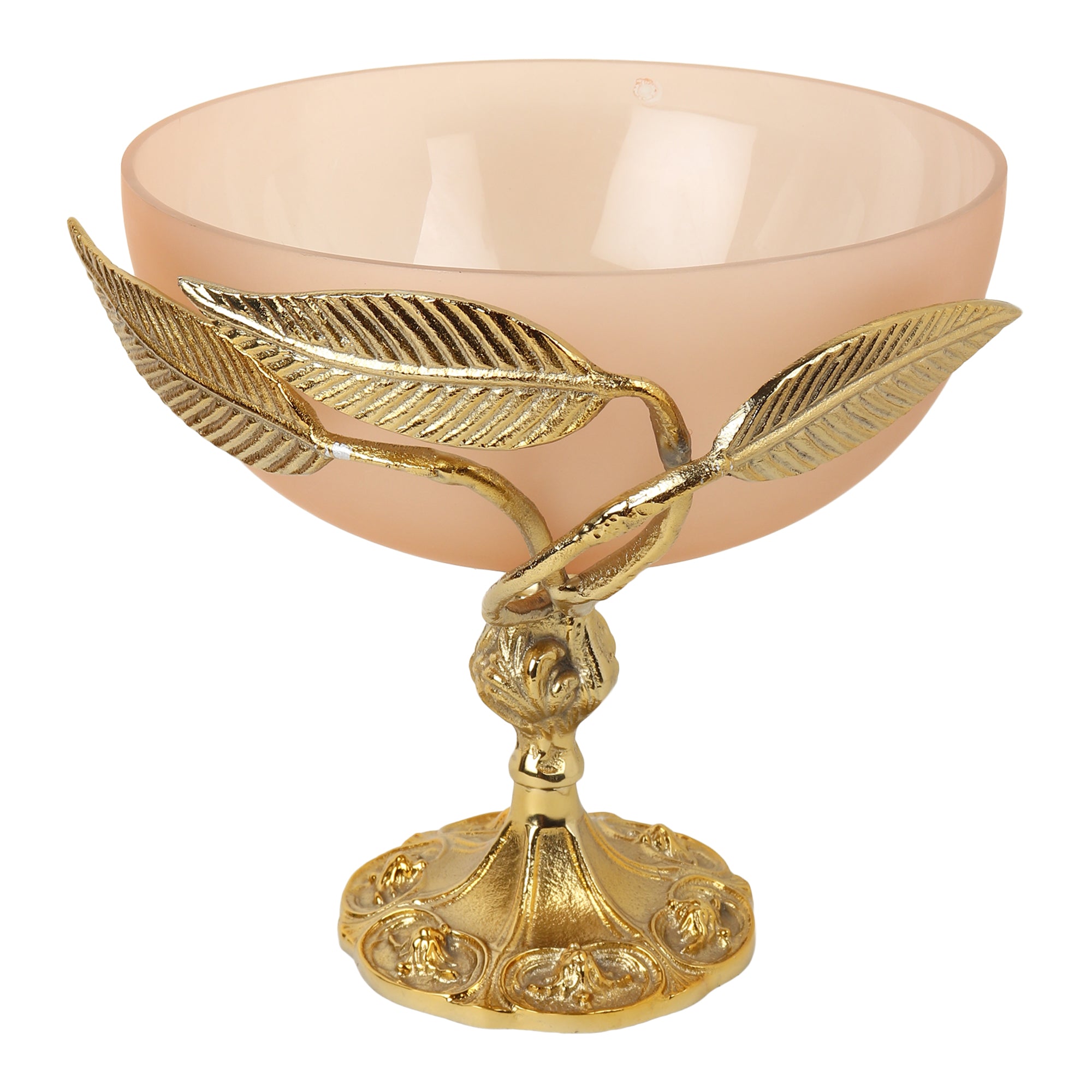 Verdant Elegance Glass Bowl in Peach and Gold