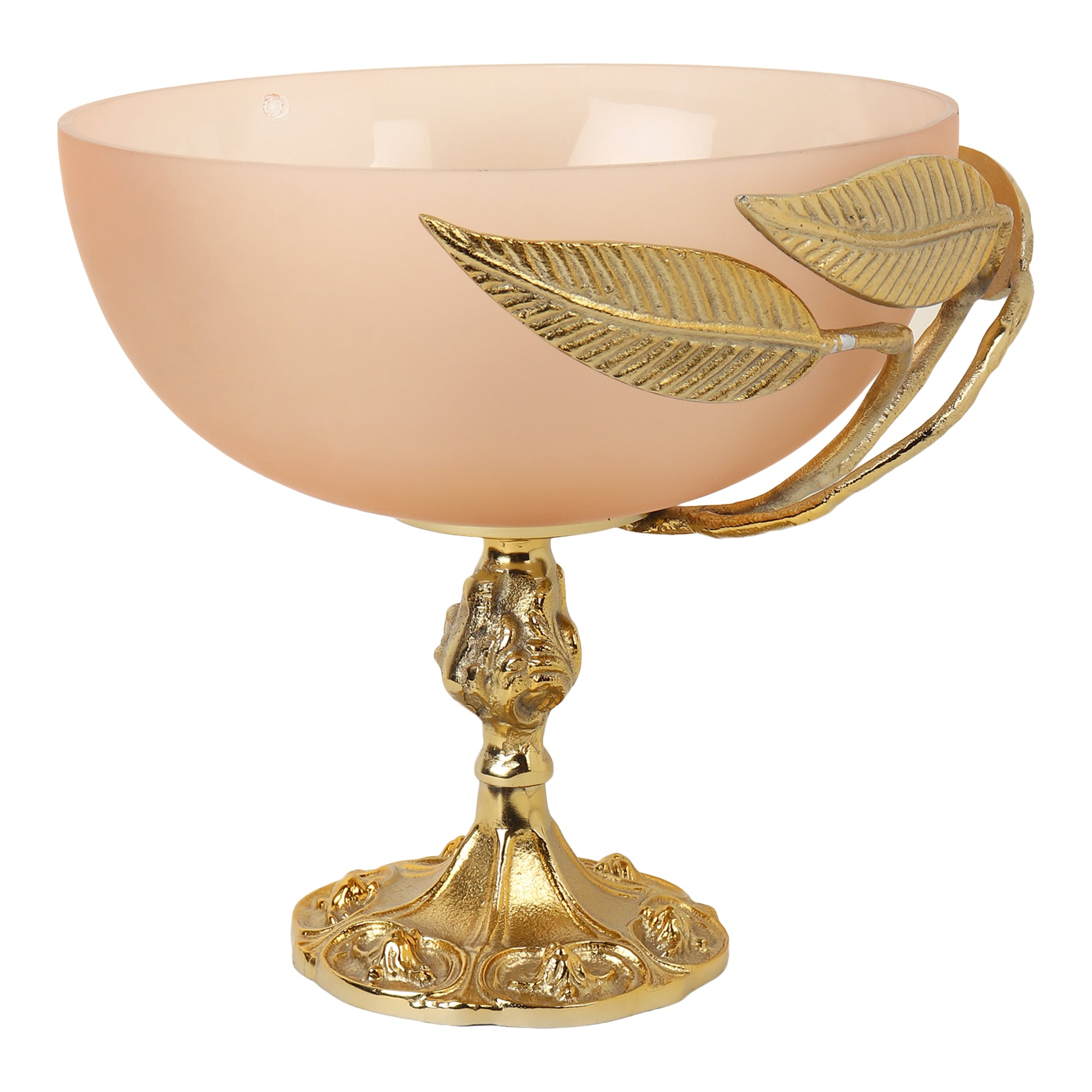 Verdant Elegance Glass Bowl in Peach and Gold