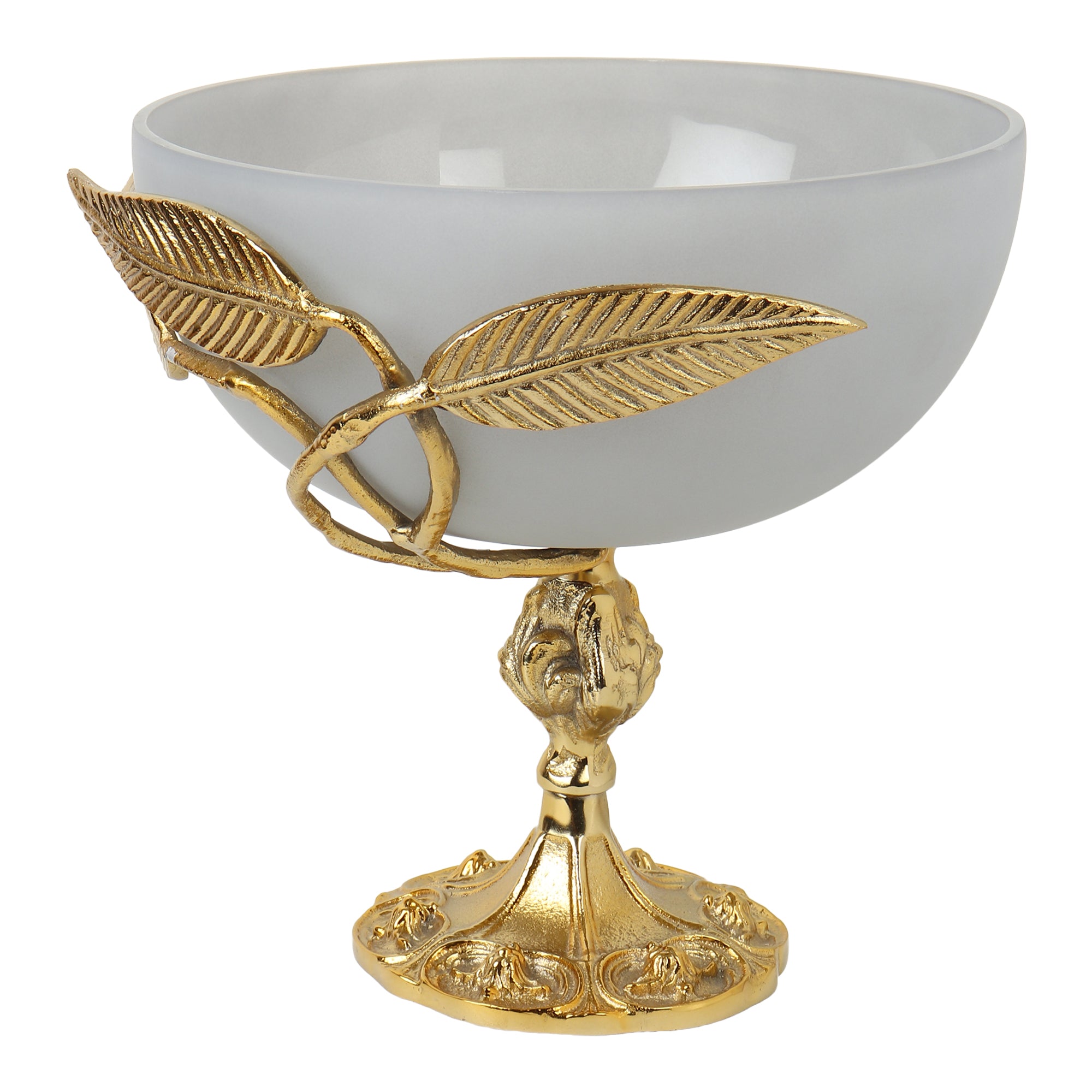 Verdant Elegance Glass Bowl in Grey and Gold