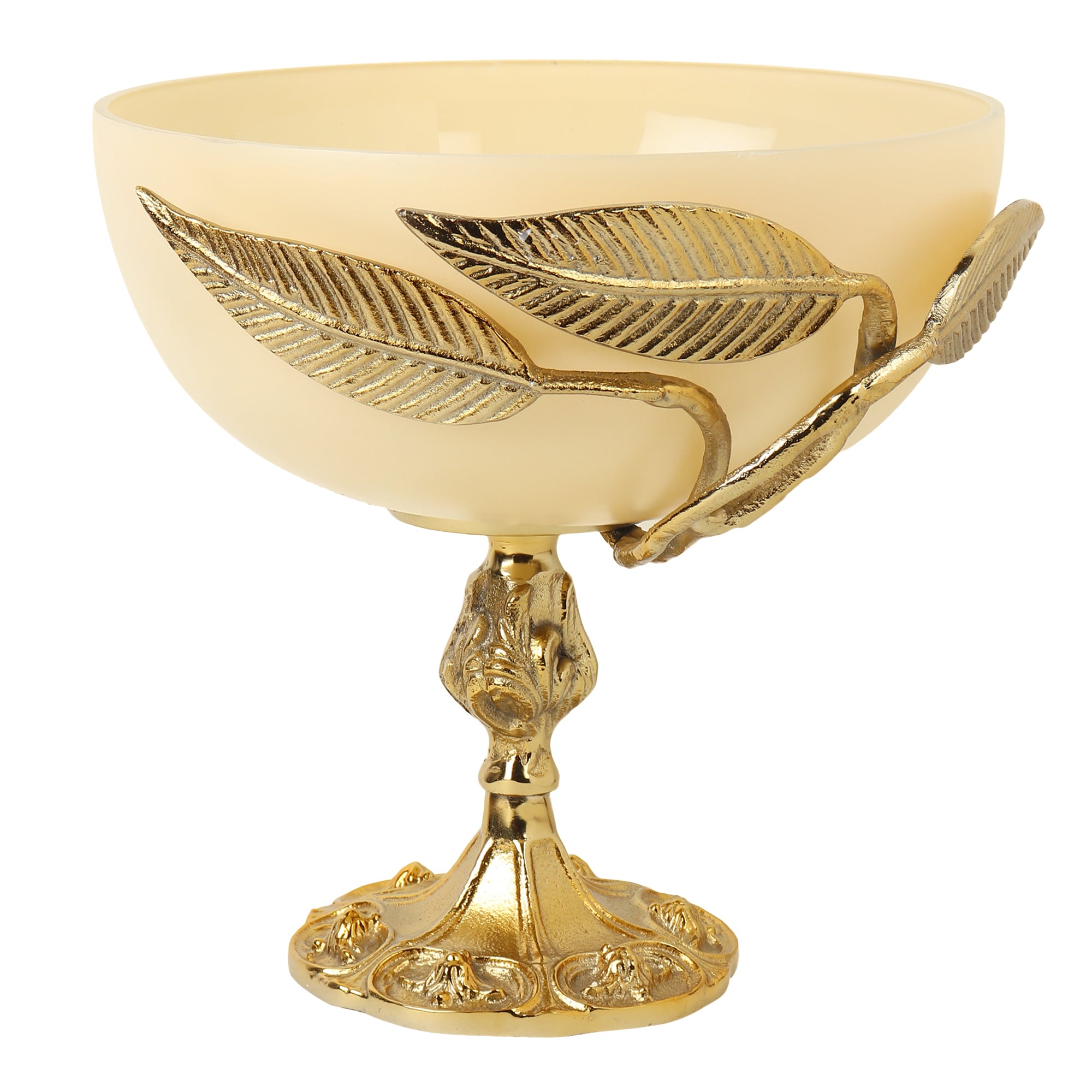 Verdant Elegance Glass Bowl in Cream and Gold