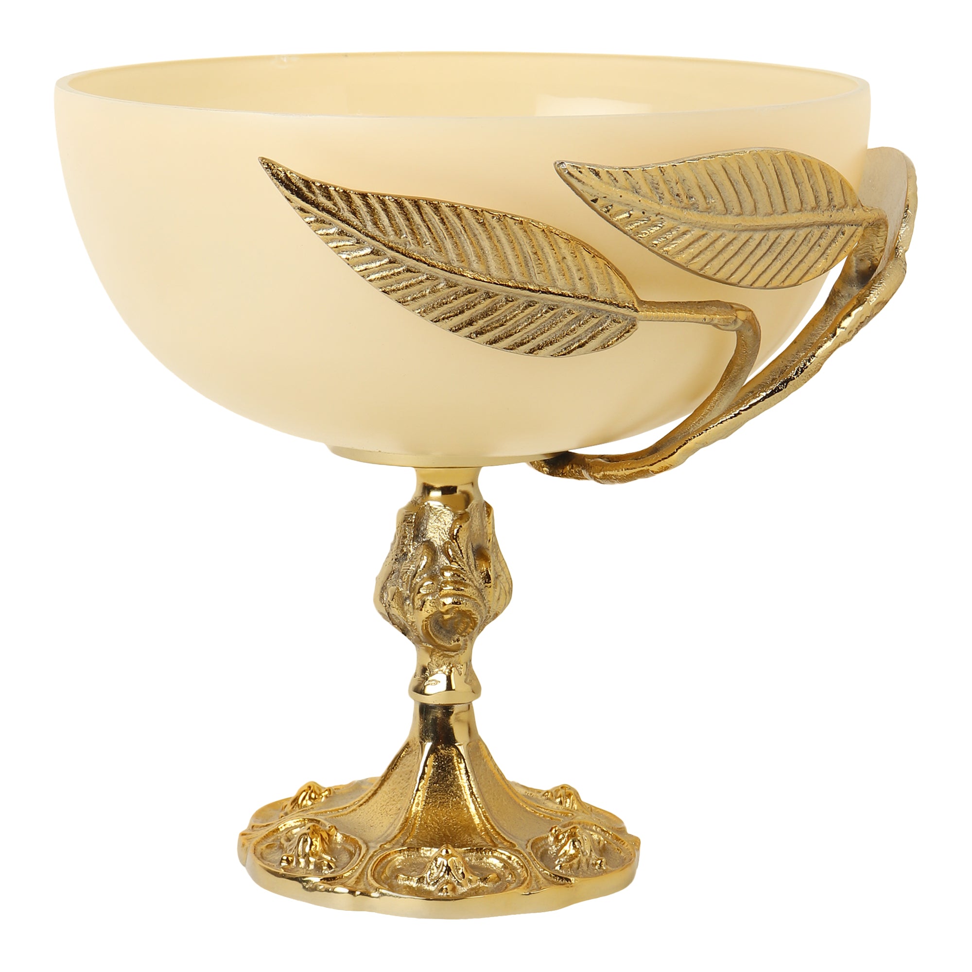 Verdant Elegance Glass Bowl in Cream and Gold