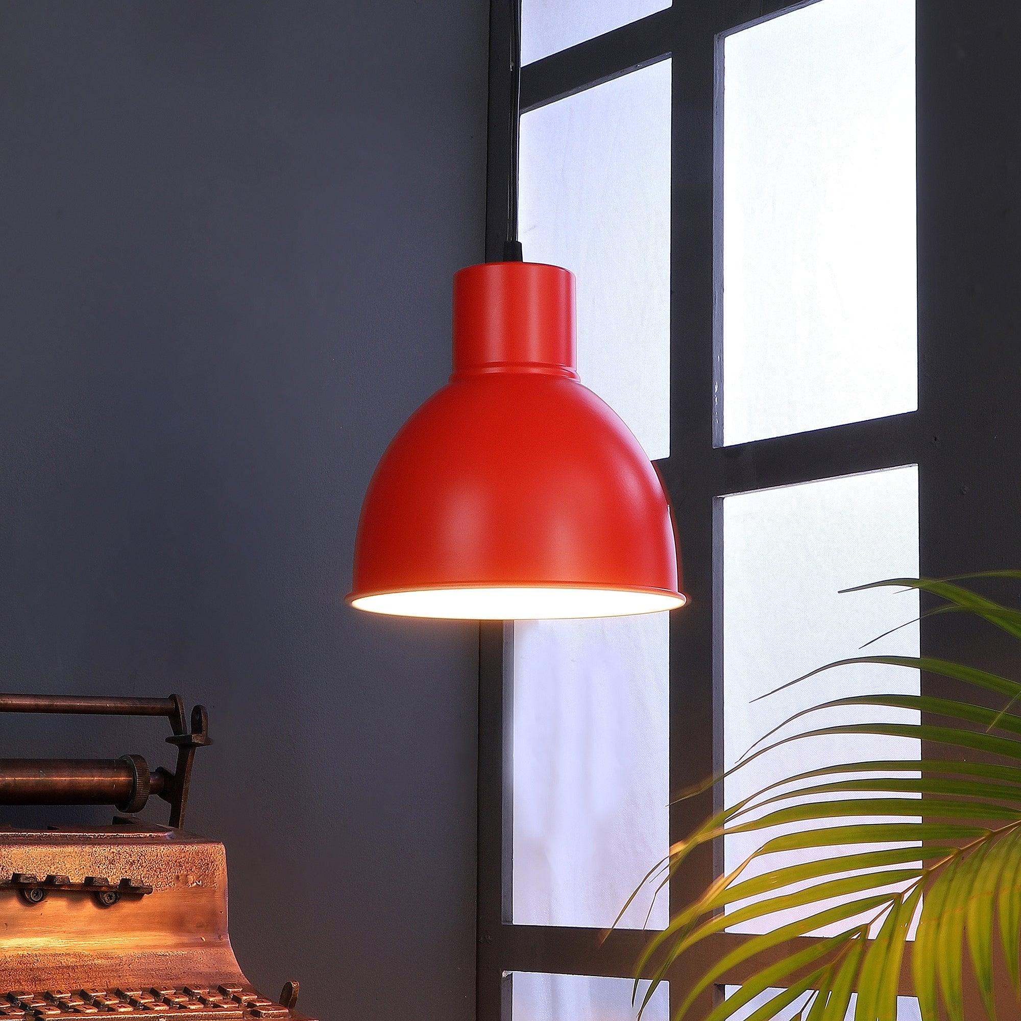 Opi Minimal Pastel Red Metal Single Hanging Light by SS Lightings - Ouch Cart 