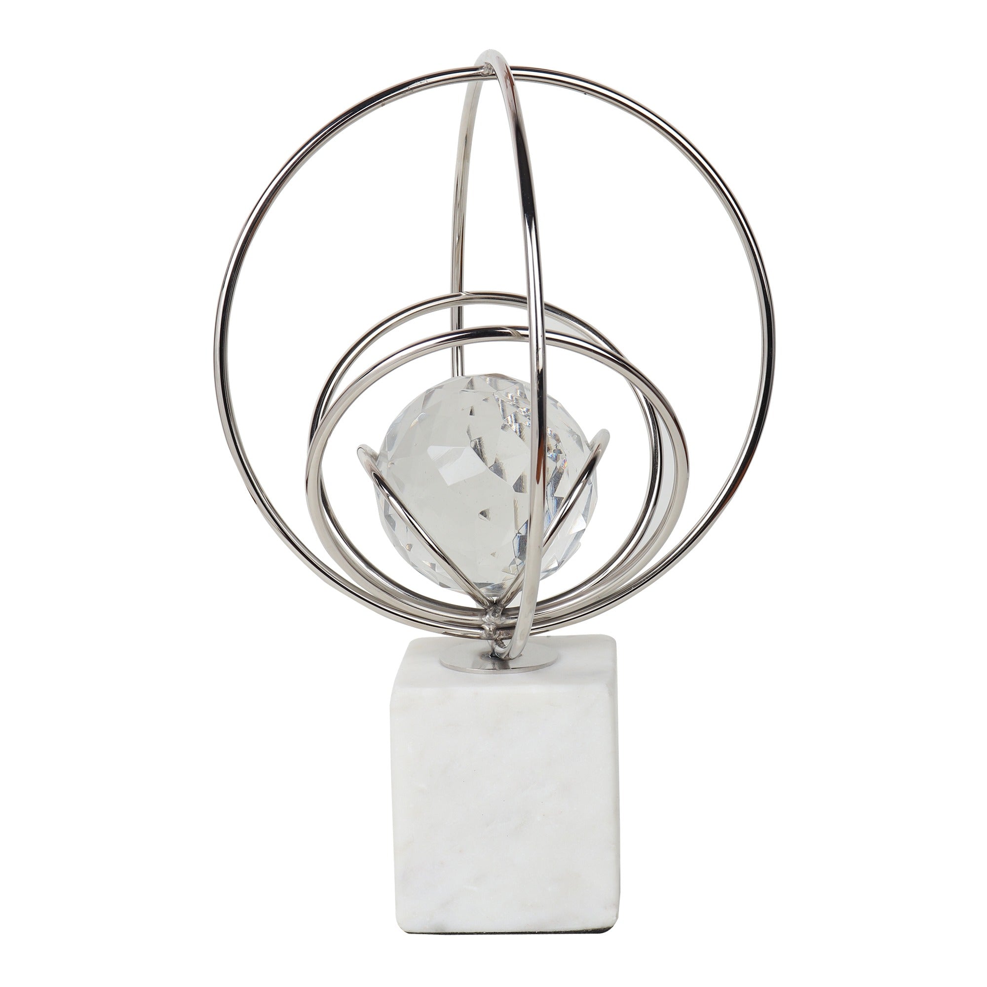 Elysian Silver Rings Crystal Ball Sculpture