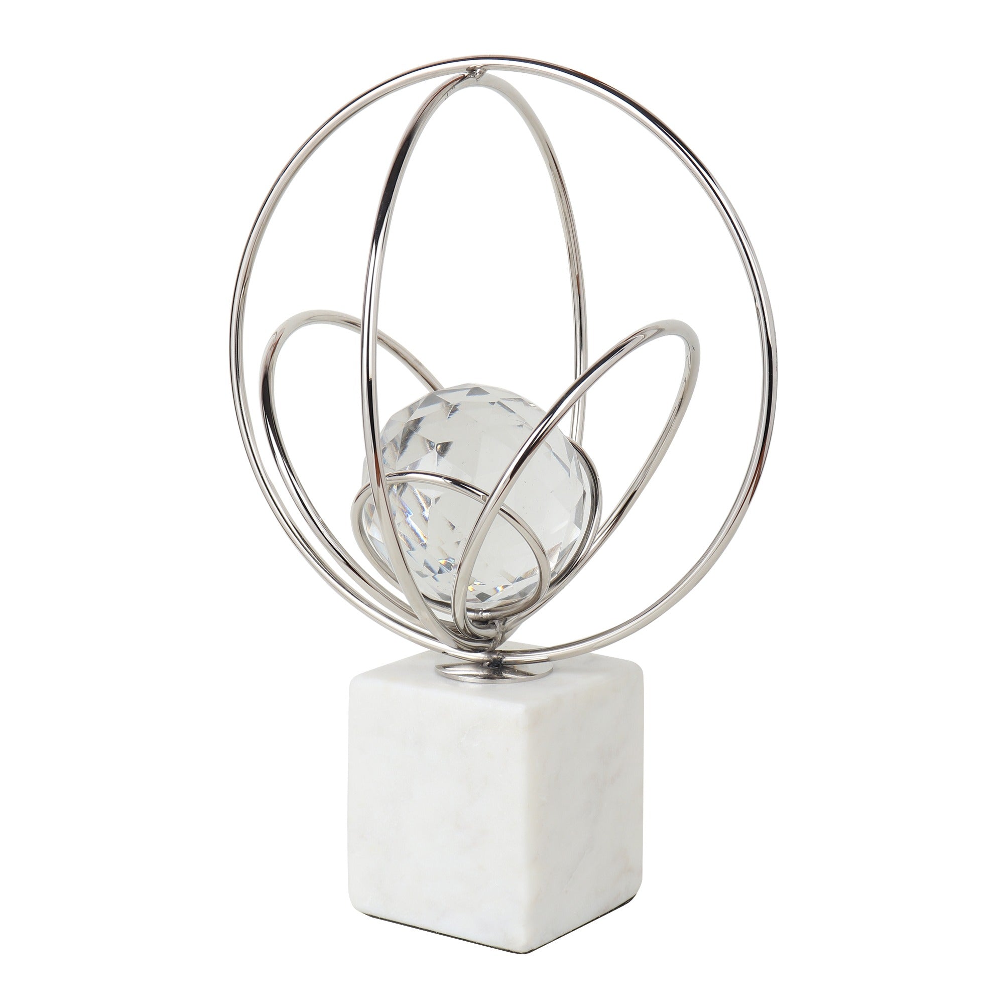 Elysian Silver Rings Crystal Ball Sculpture