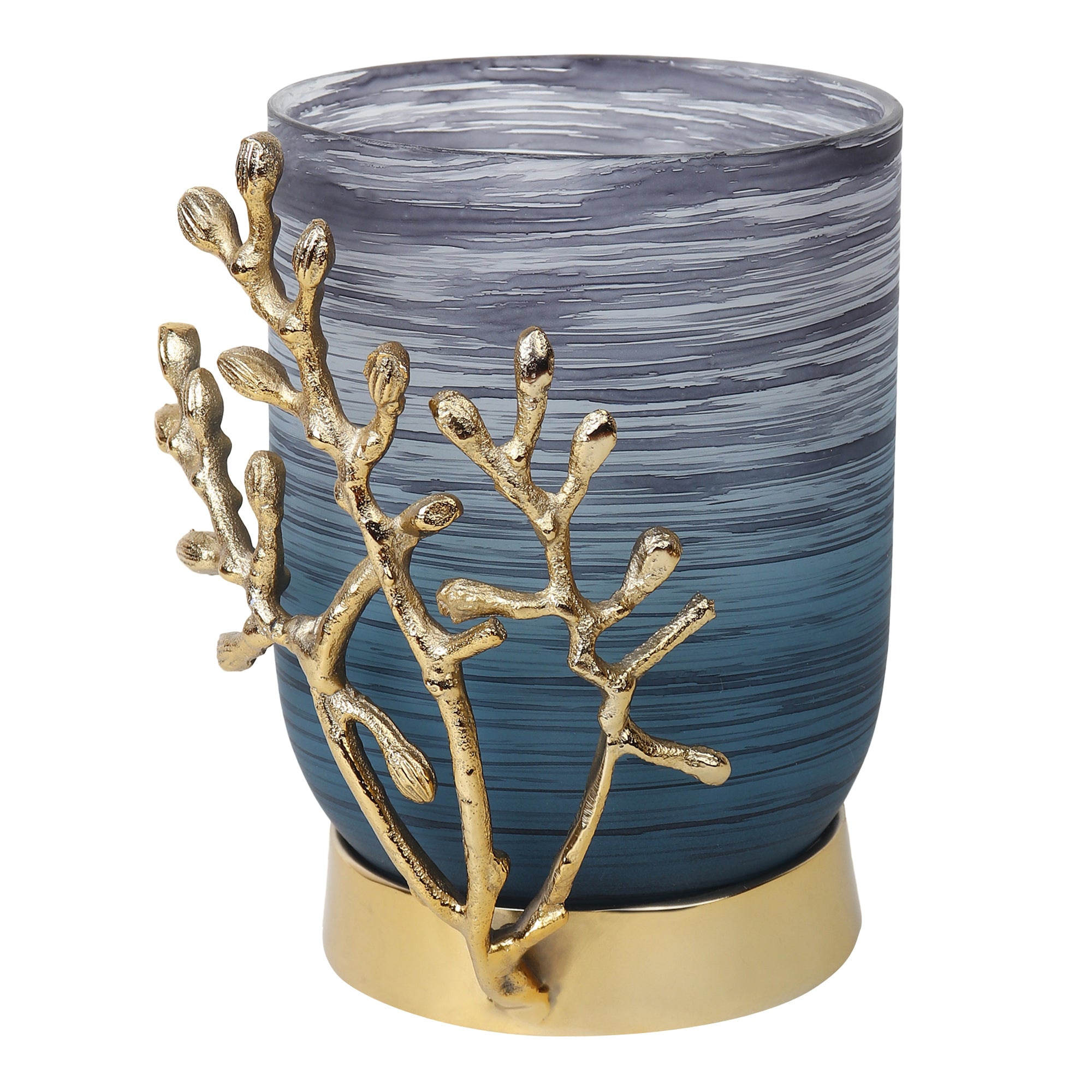 VinLux Glass Vase and Candle Holder in Wavy Grey & Gold