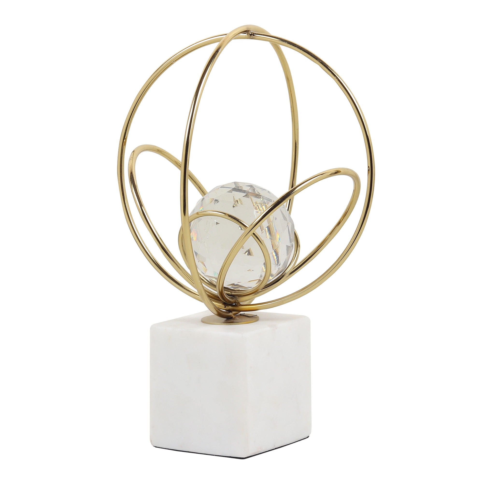 Elysian Gold Rings Crystal Ball Sculpture