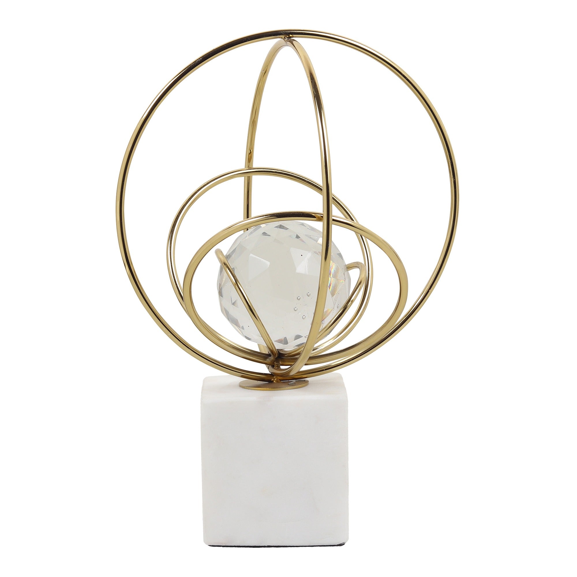 Elysian Gold Rings Crystal Ball Sculpture