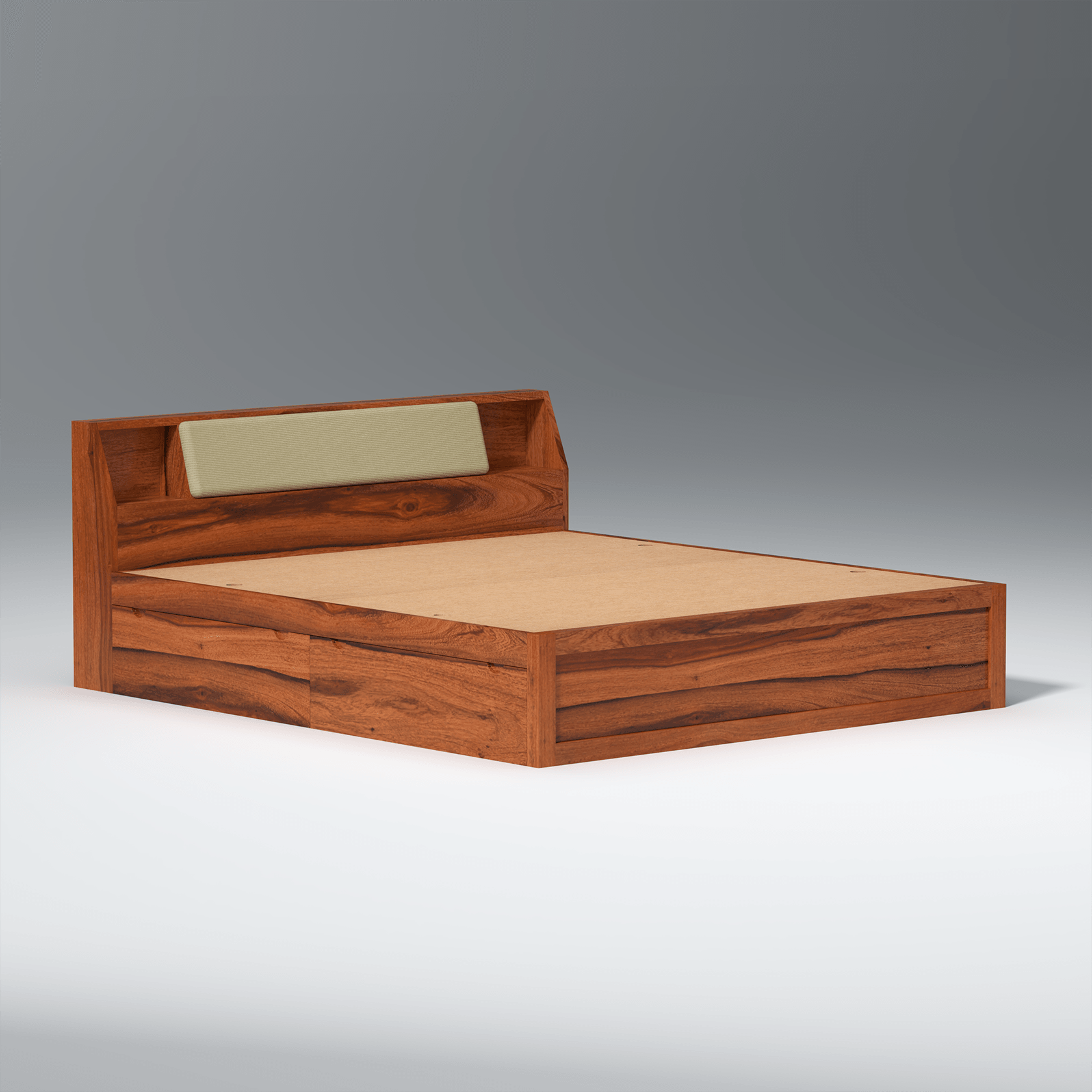 Serene Sheesham Wood bed with Box Storage in Maharani Colour - Ouch Cart 