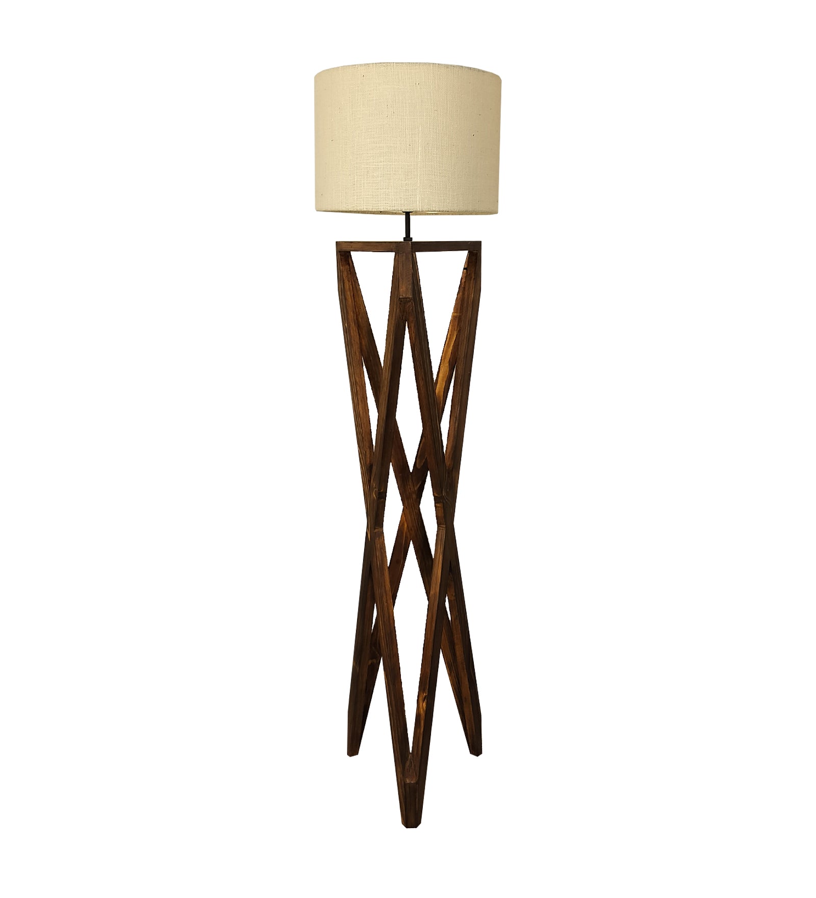 Spectre Wooden Floor Lamp with Brown Base and Jute Fabric Lampshade