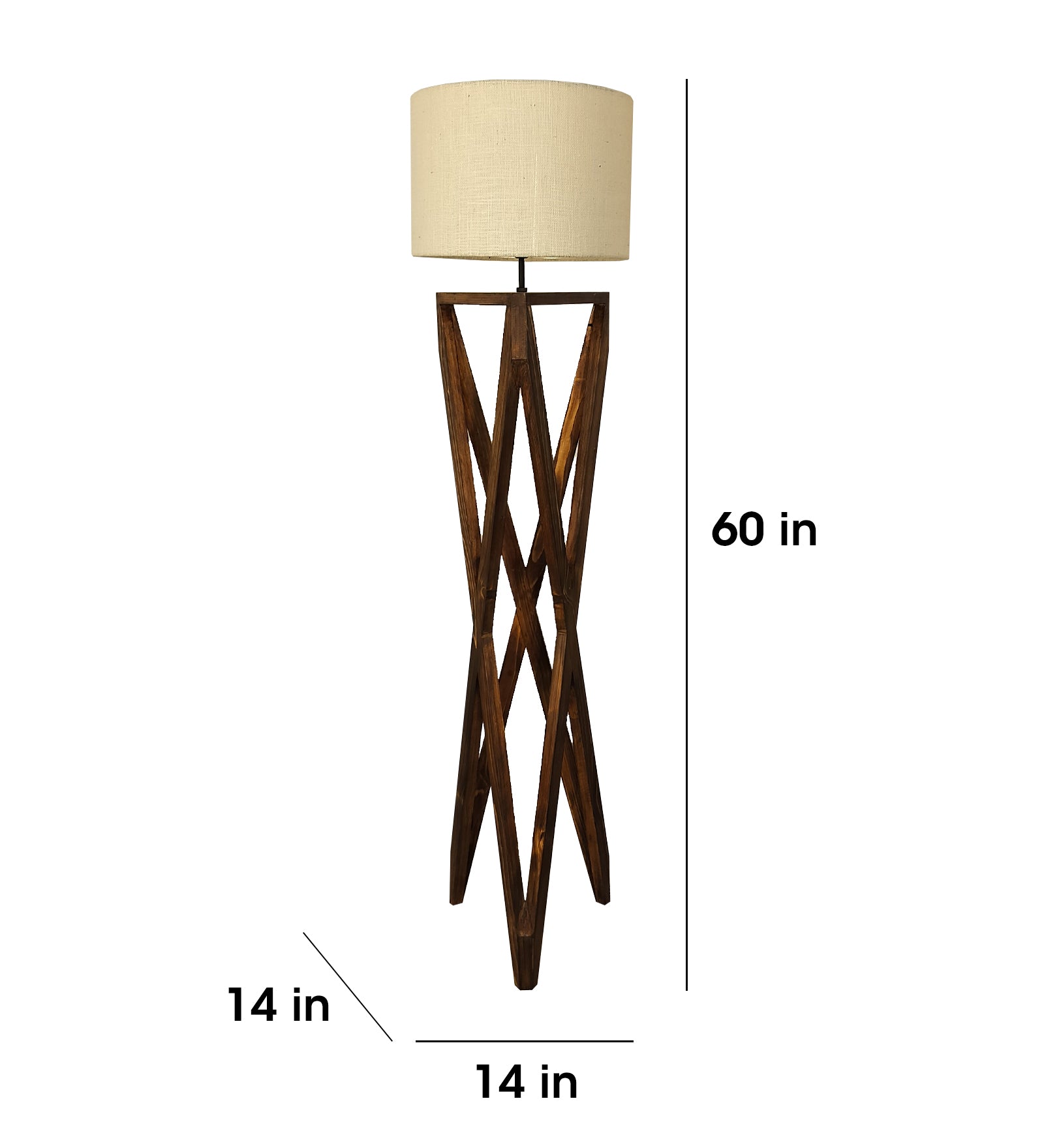 Spectre Wooden Floor Lamp with Brown Base and Jute Fabric Lampshade