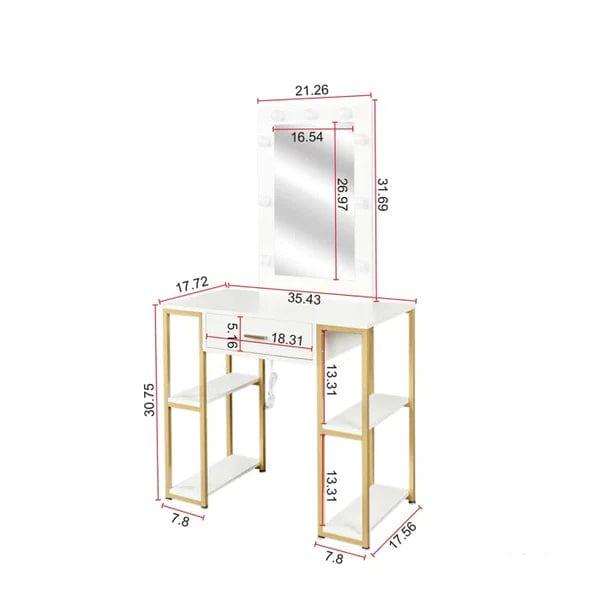 Anna Vanity dressing table with mirror with stool Vanity Desk with Power Outlet, Makeup Table with Sliding Lighted Mirror, Vanity Dresser for Bedroom White - Ouch Cart 