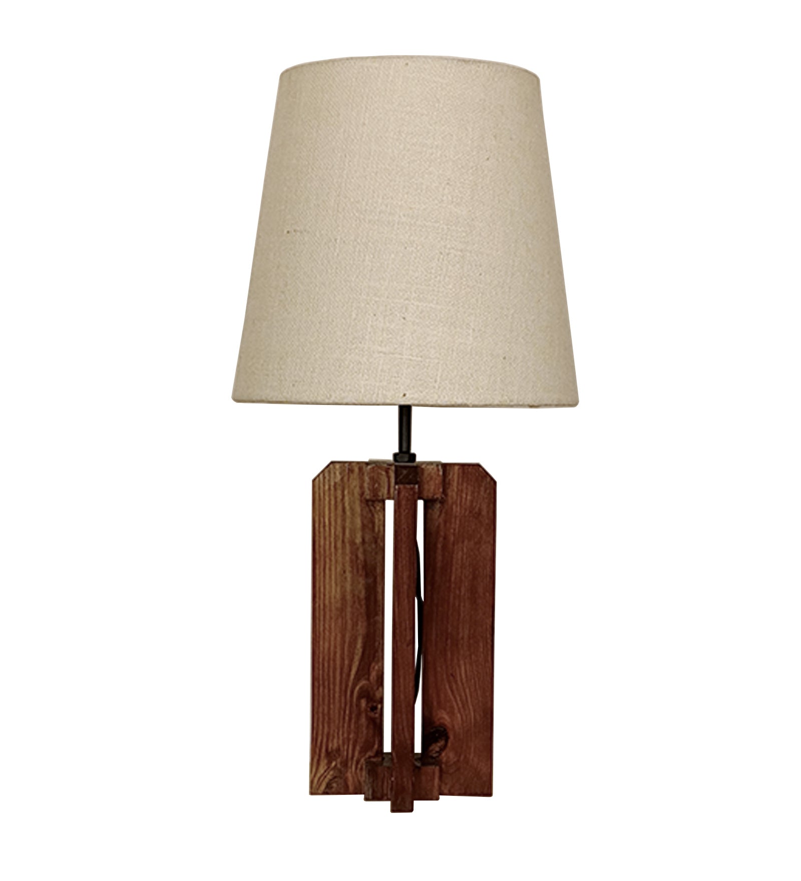 Stella Brown Wooden Table Lamp with White Fabric Lampshade (BULB NOT INCLUDED)