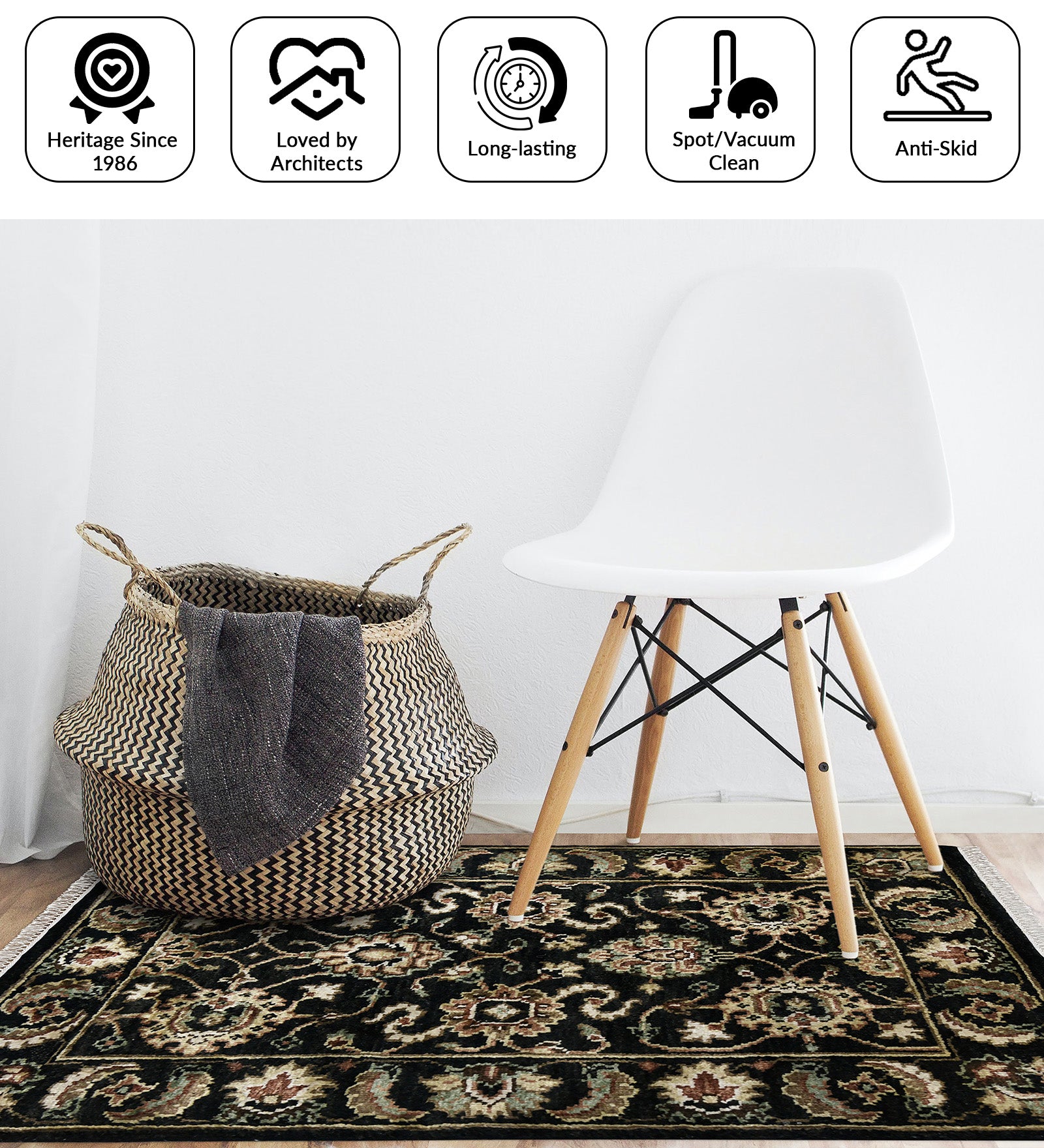 Luxor Classic Pattern Hand Knotted  Rectangle Anti-Skid Designer Carpet, Prayer Rug For Office Cabins, Small Living Spaces - 4'X6'