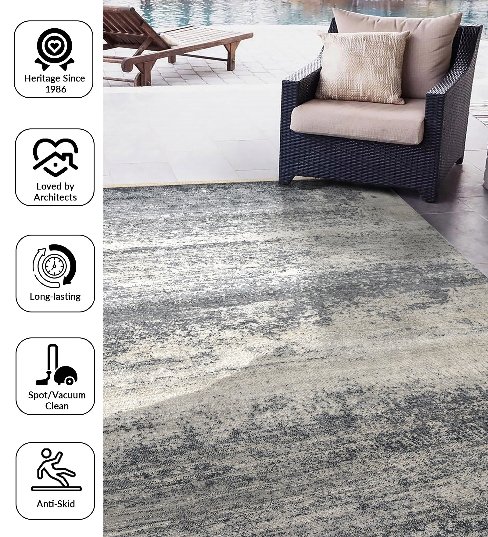 Dazzle Modern Pattern Hand Knotted  Rectangle Anti-Skid Designer Carpet, Prayer Rug For Office Cabins, Small Living Spaces - 4'x6'