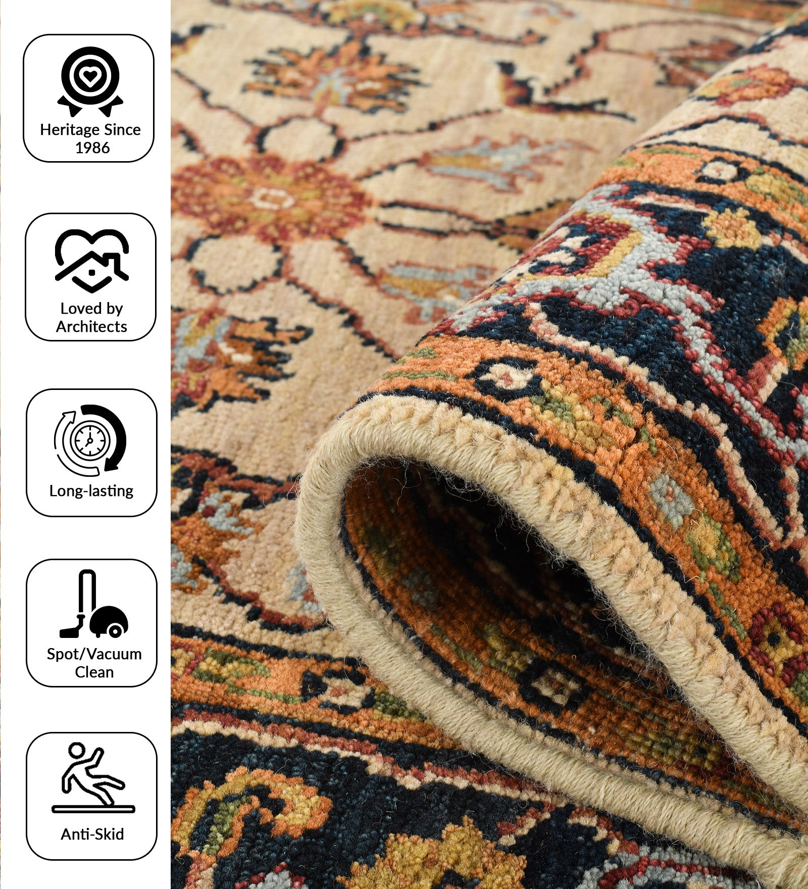 Heritage Classic Pattern Hand Knotted  Rectangle Anti-Skid Designer Carpet, Prayer Rug For Office Cabins, Small Living Spaces - 2.6"X12'