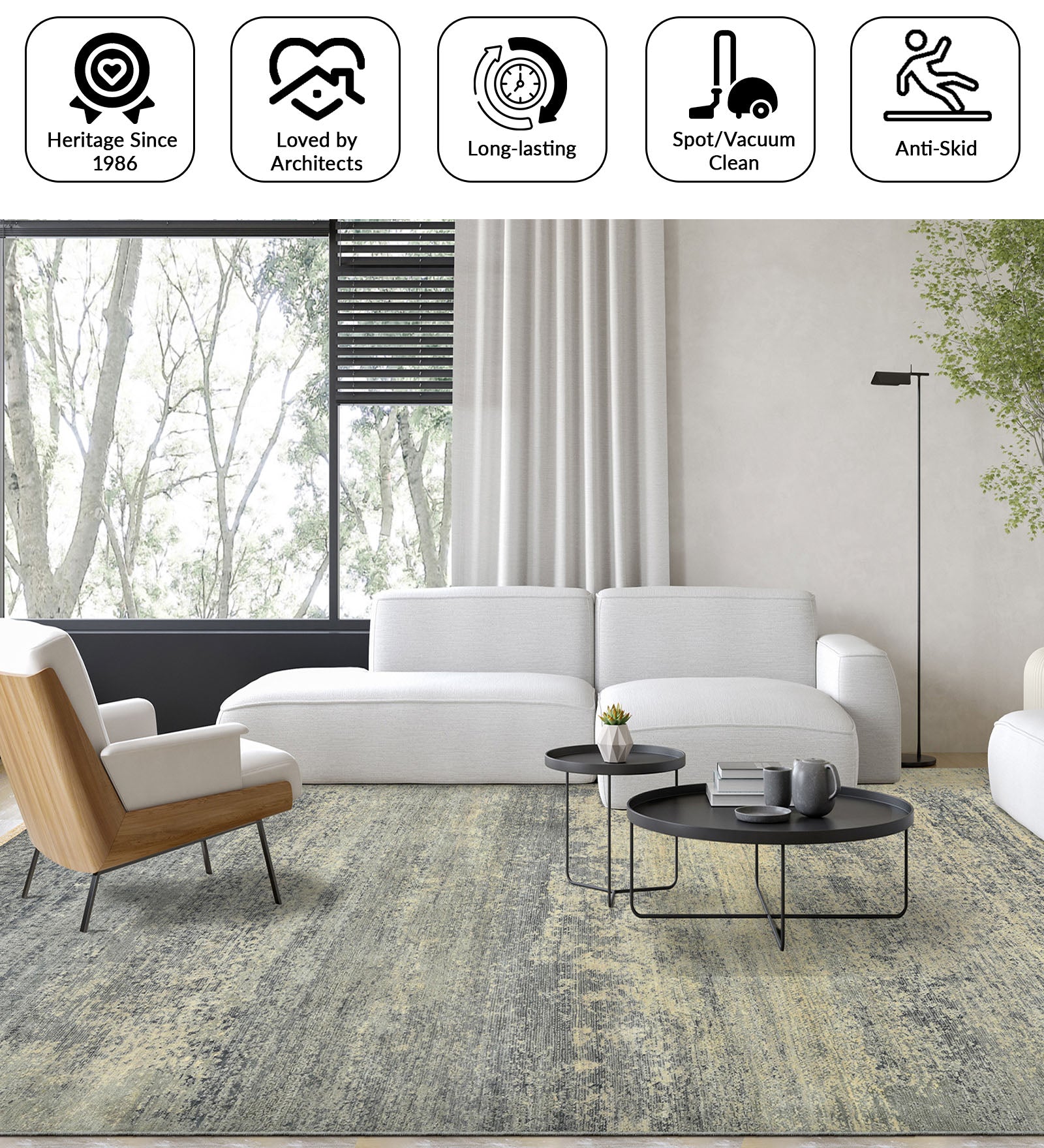 Dazzle Modern Pattern Hand Knotted  Rectangle Anti-Skid Designer Carpet, Prayer Rug For Office Cabins, Small Living Spaces - 4'x6'