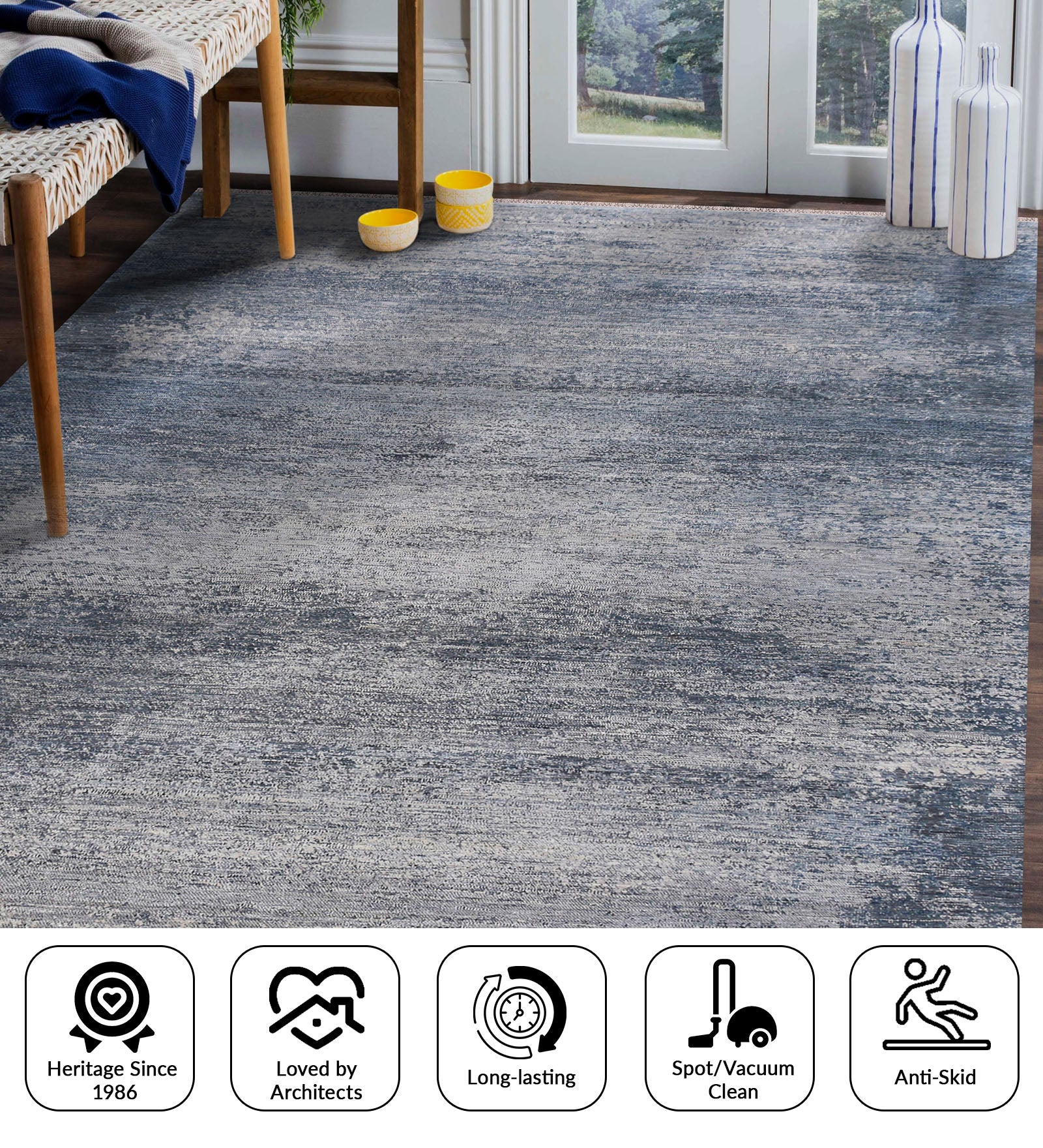 Dazzle Modern Pattern Hand Knotted  Rectangle Anti-Skid Designer Carpet, Prayer Rug For Office Cabins, Small Living Spaces - 4'x6'