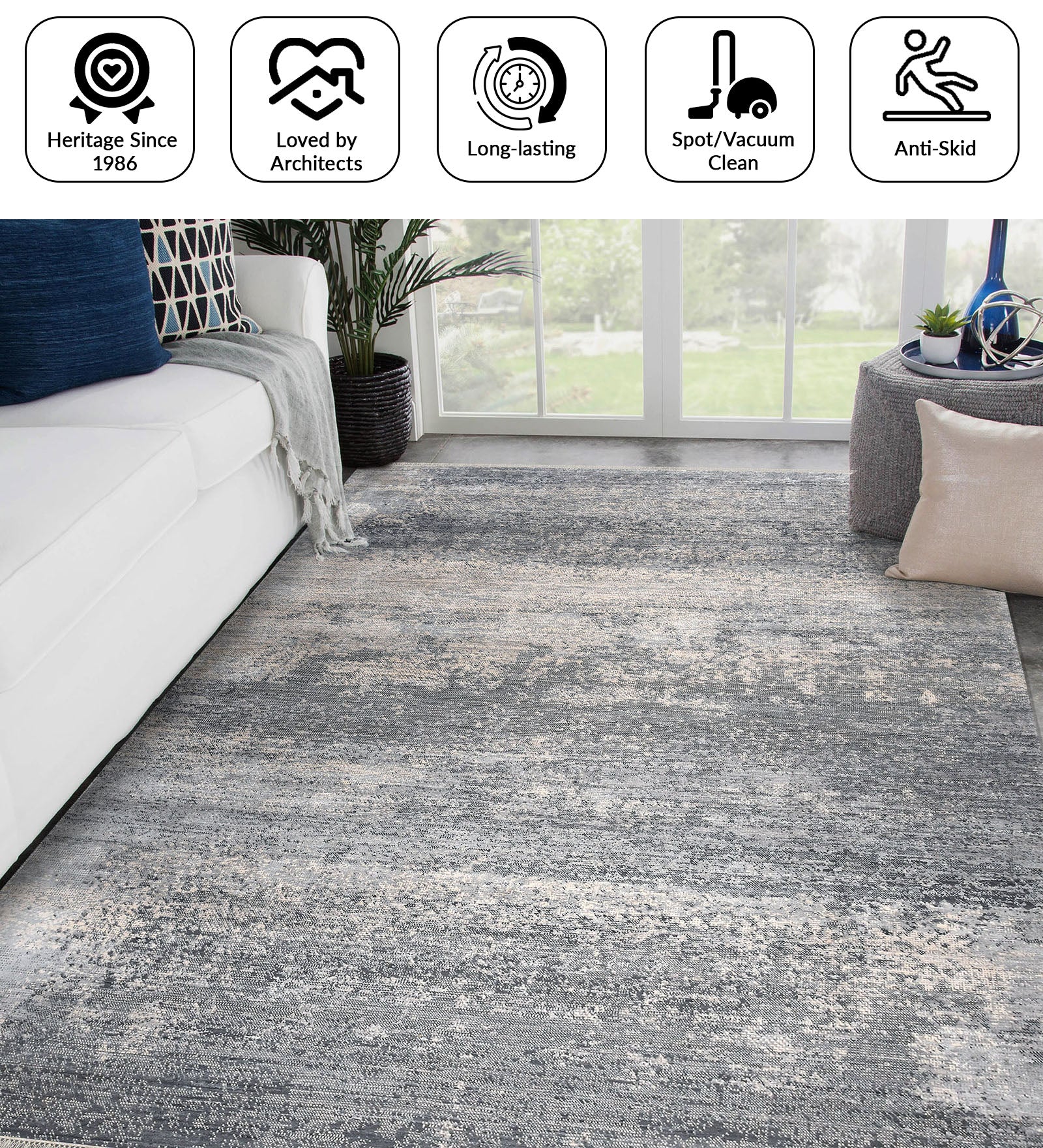 Dazzle Modern Pattern Hand Knotted  Rectangle Anti-Skid Designer Carpet, Prayer Rug For Office Cabins, Small Living Spaces - 4'x6'