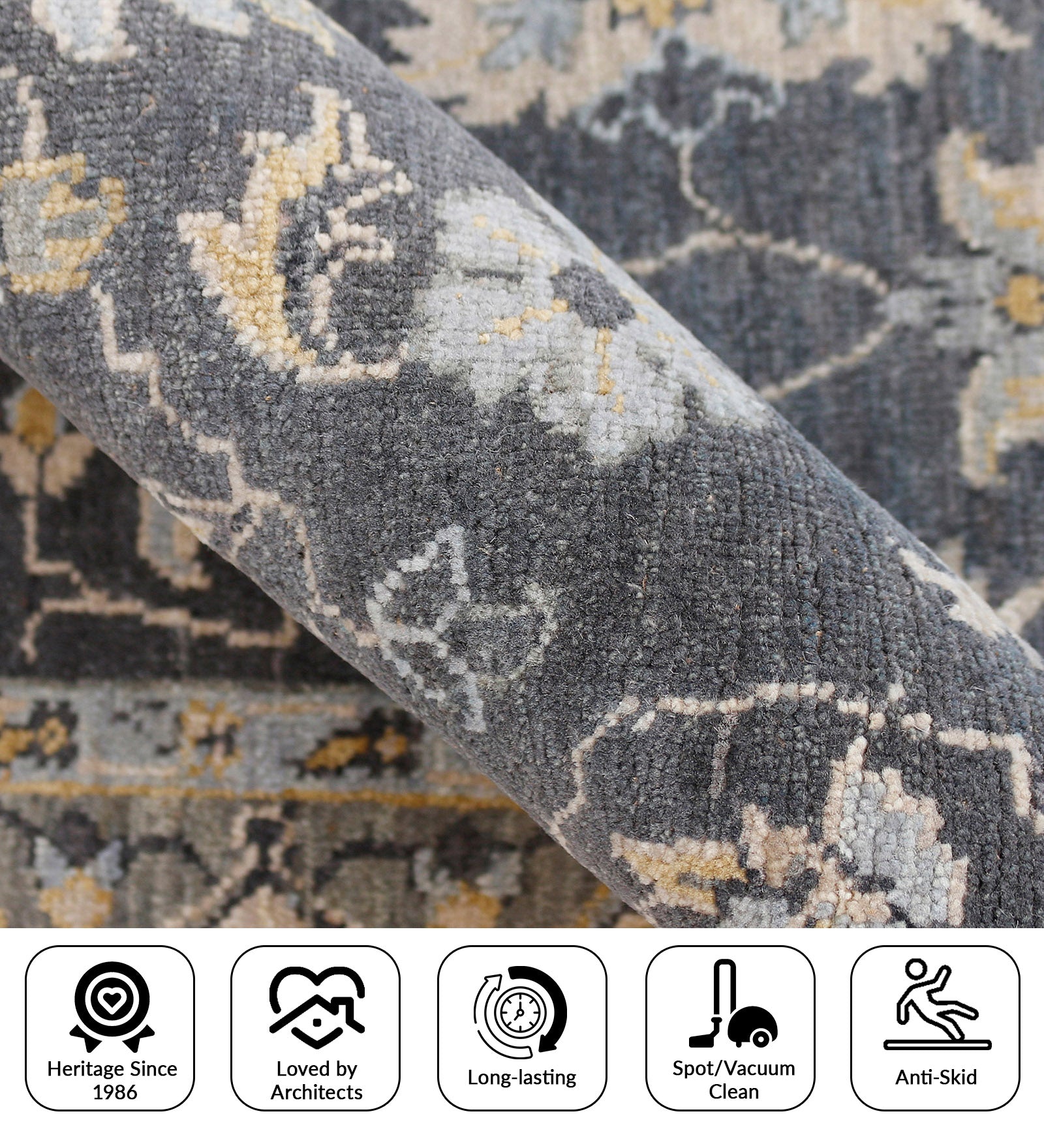 Heritage Traditional Pattern Hand Knotted  Rectangle Anti-Skid Designer Carpet, Prayer Rug For Office Cabins, Small Living Spaces - 4'X6'