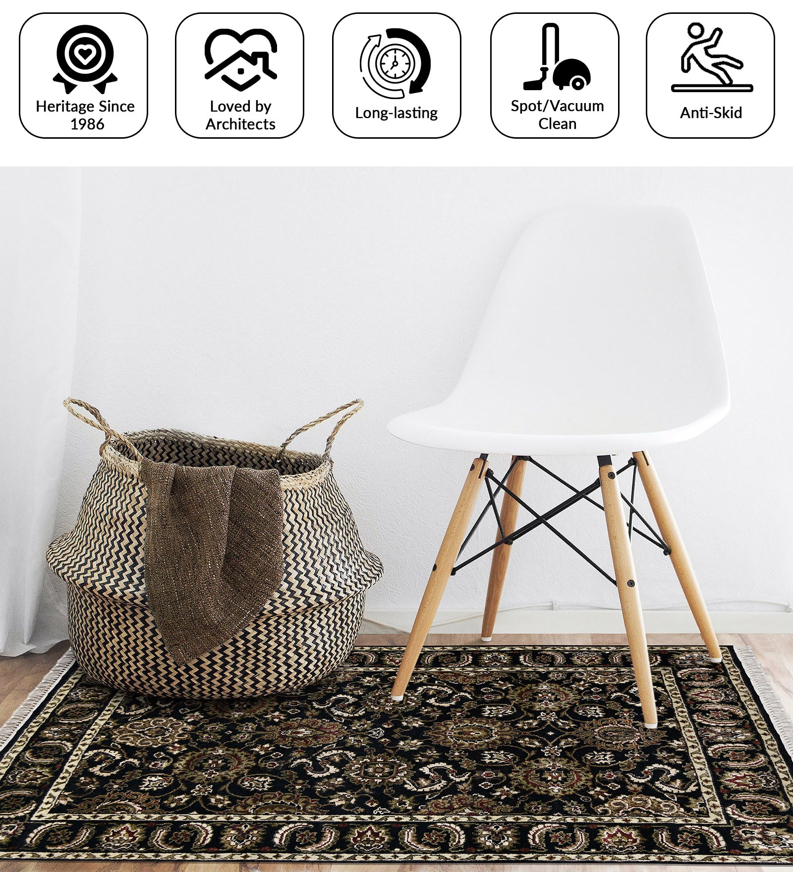 Luxor Classic Pattern Hand Knotted  Rectangle Anti-Skid Designer Carpet, Prayer Rug For Office Cabins, Small Living Spaces - 4'X6'