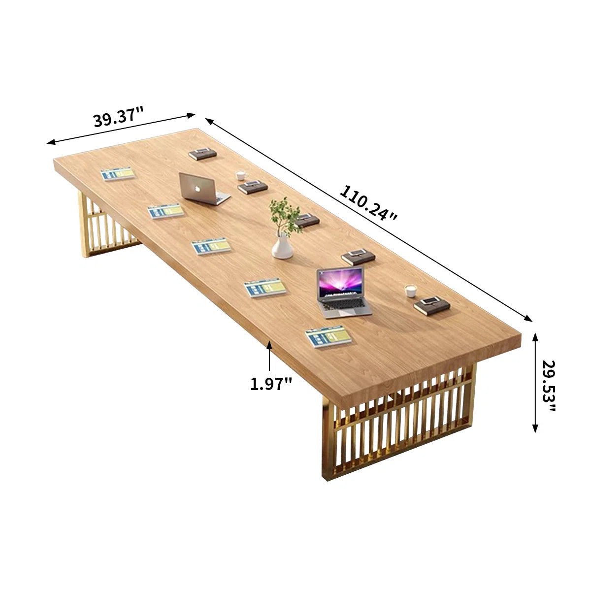 Iron Base Rectangular Solid Wood Conference Table
