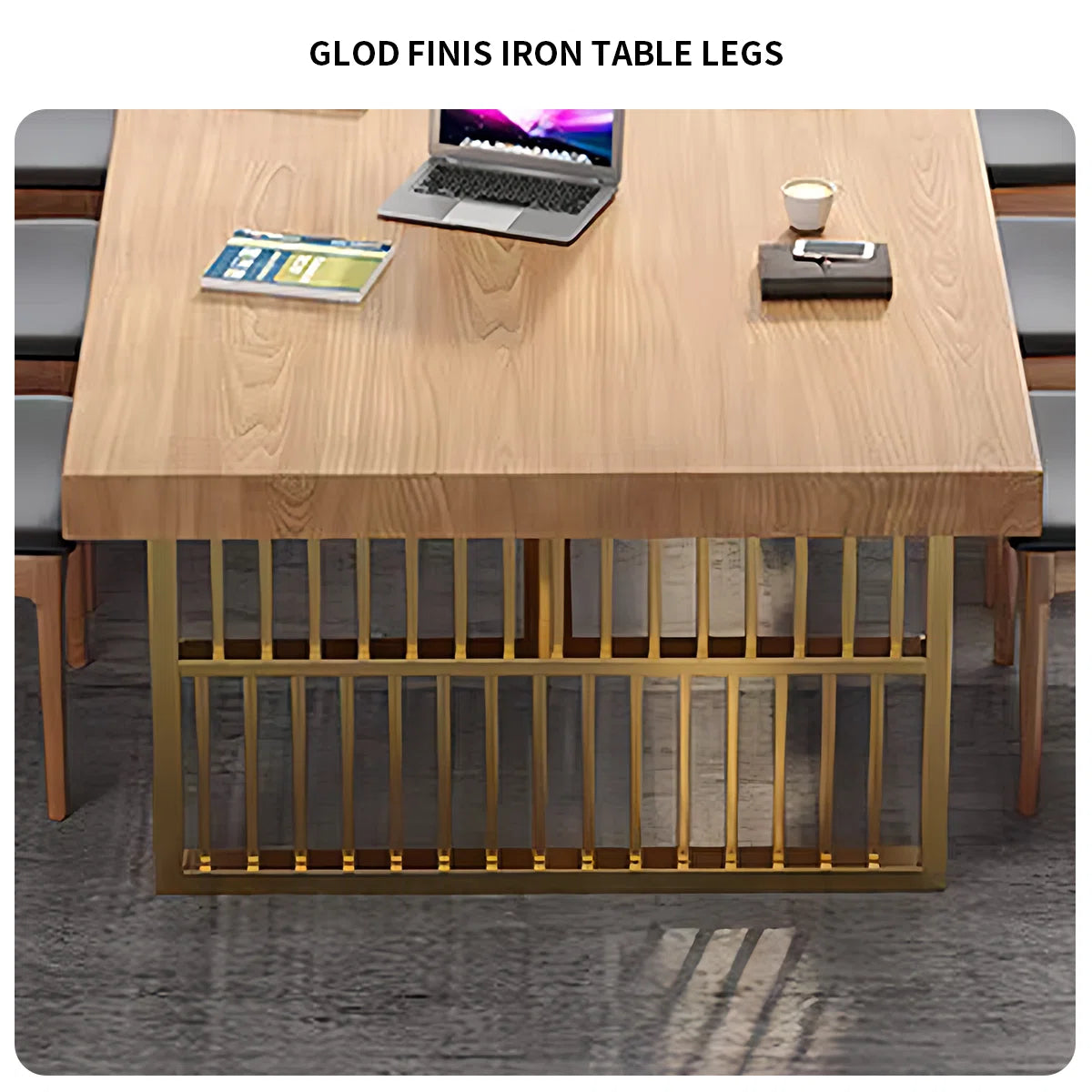 Iron Base Rectangular Solid Wood Conference Table